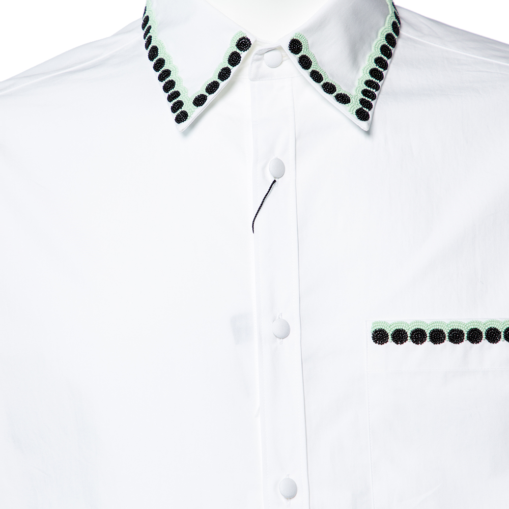 

Valentino White Cotton Beaded Detail Paneled Oversized Shirt