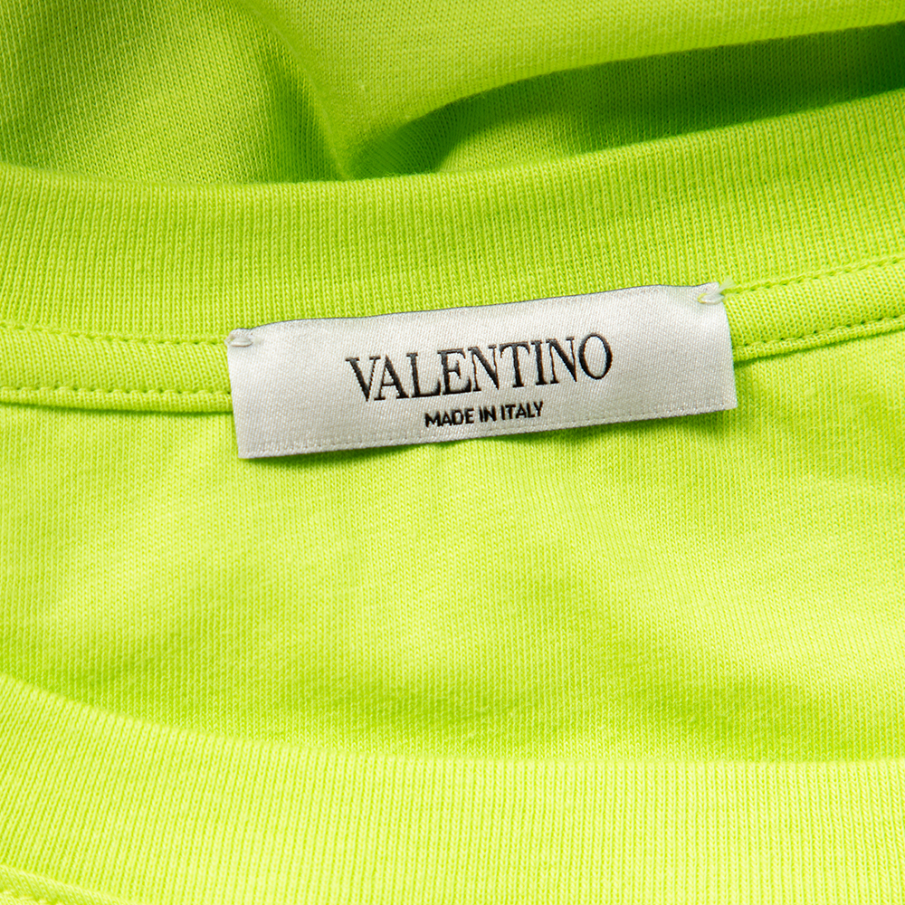 

Valentino Neon Green VLTN Printed Cotton Crewneck T-Shirt