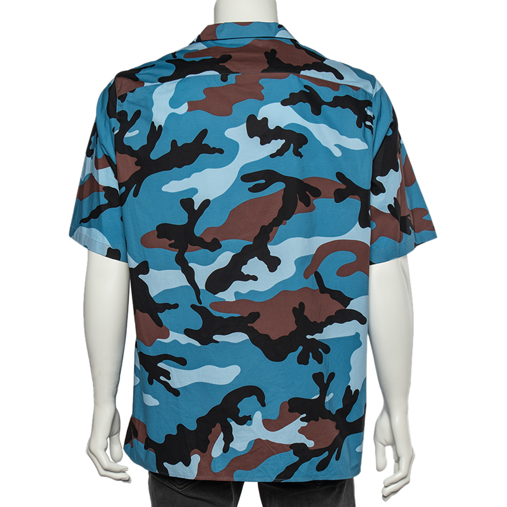

Valentino Blue Camouflage Print Cotton Short Sleeve Shirt