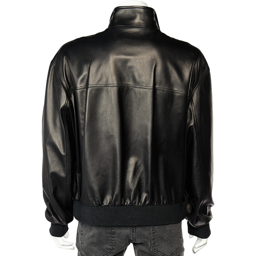 

Valentino Black Leather Zip Front Bomber Jacket 3XL