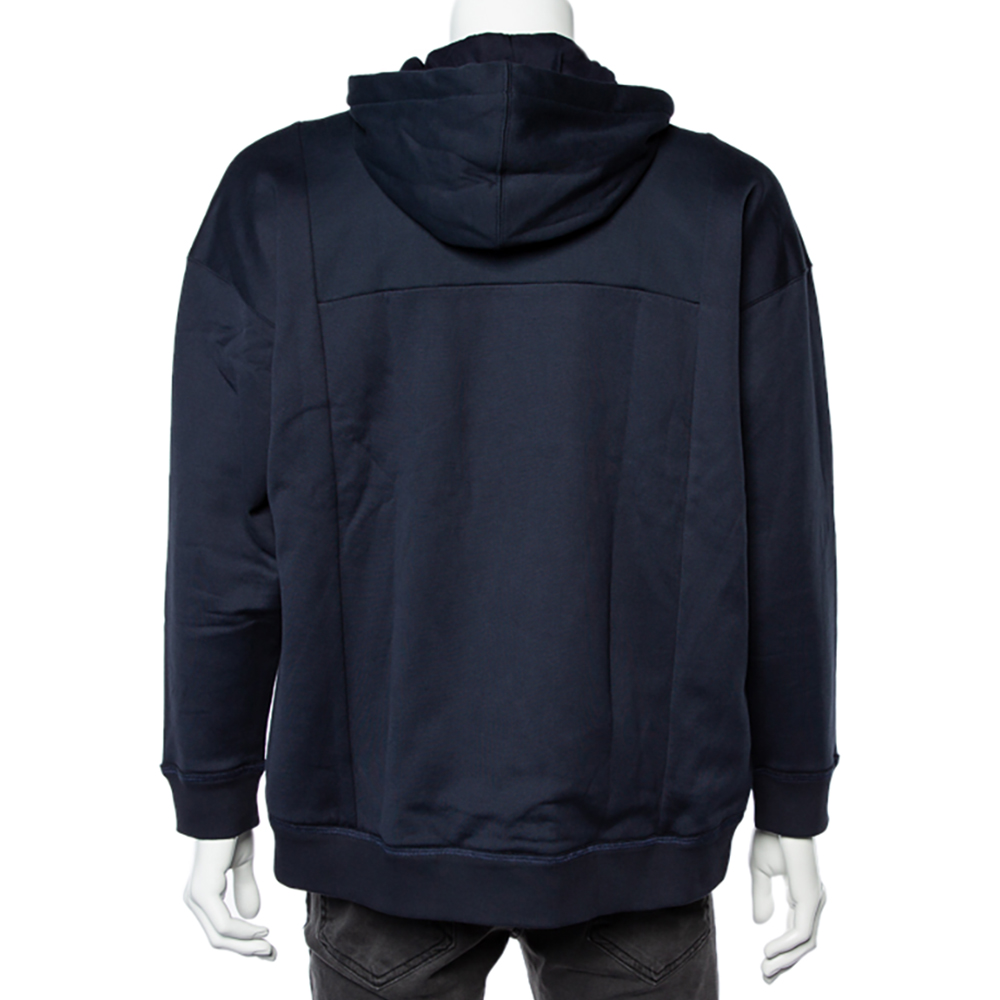 

Valentino Navy Blue VLOGO Print Jersey Zip Up Hooded Sweatshirt