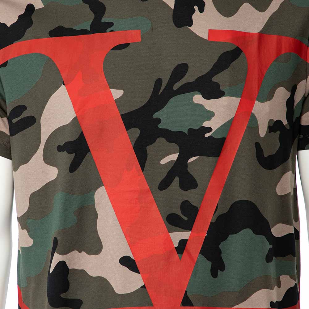 

Valentino Khaki Green VLogo Camouflage Print Jersey T-Shirt