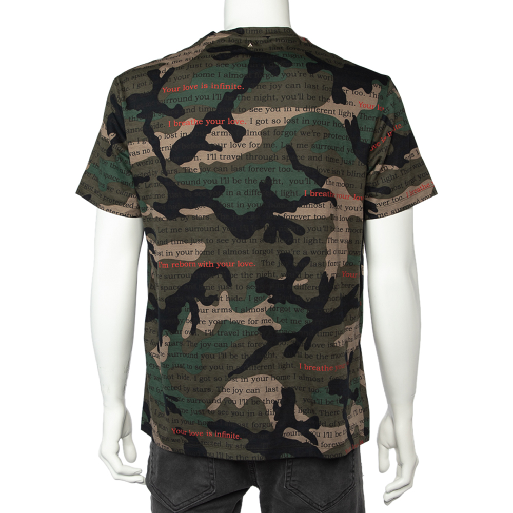 

Valentino Green Camouflage Print Cotton Crew Neck T-Shirt