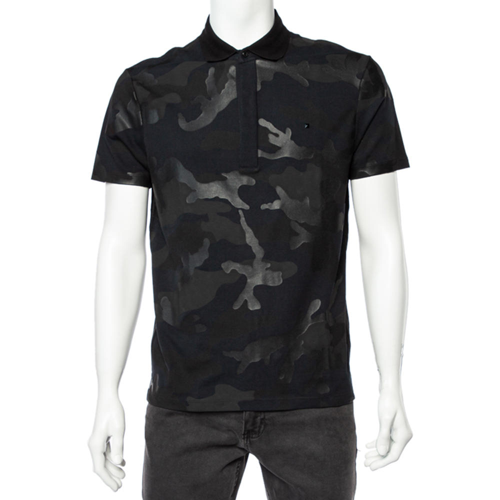 Tシャツ・カットソー VALENTINO GARAVANI Black Piquet Polo Shirt Cotton Piqué Polo Shirt With Black Untitled Studs for Man in