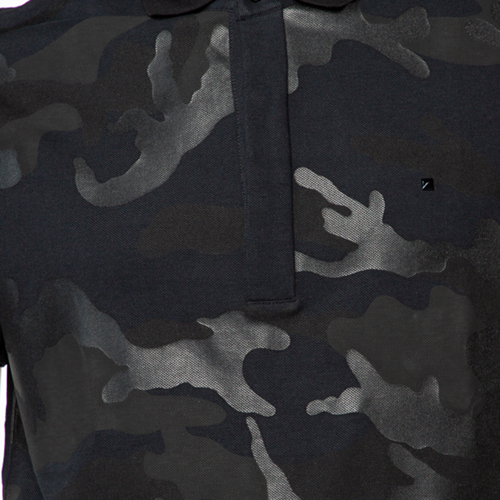 

Valentino Black Camouflage Print Cotton Pique Polo T-Shirt