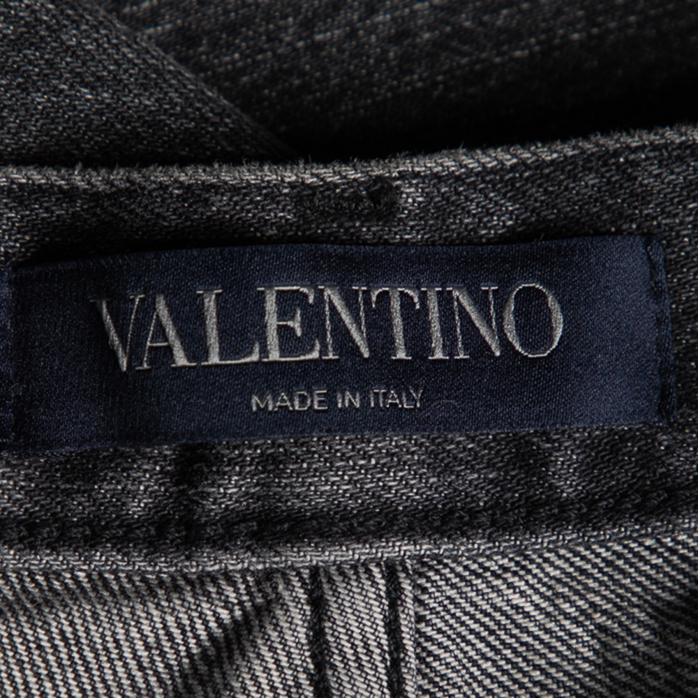 

Valentino Grey Washed Denim Distressed Straight Fit Jeans