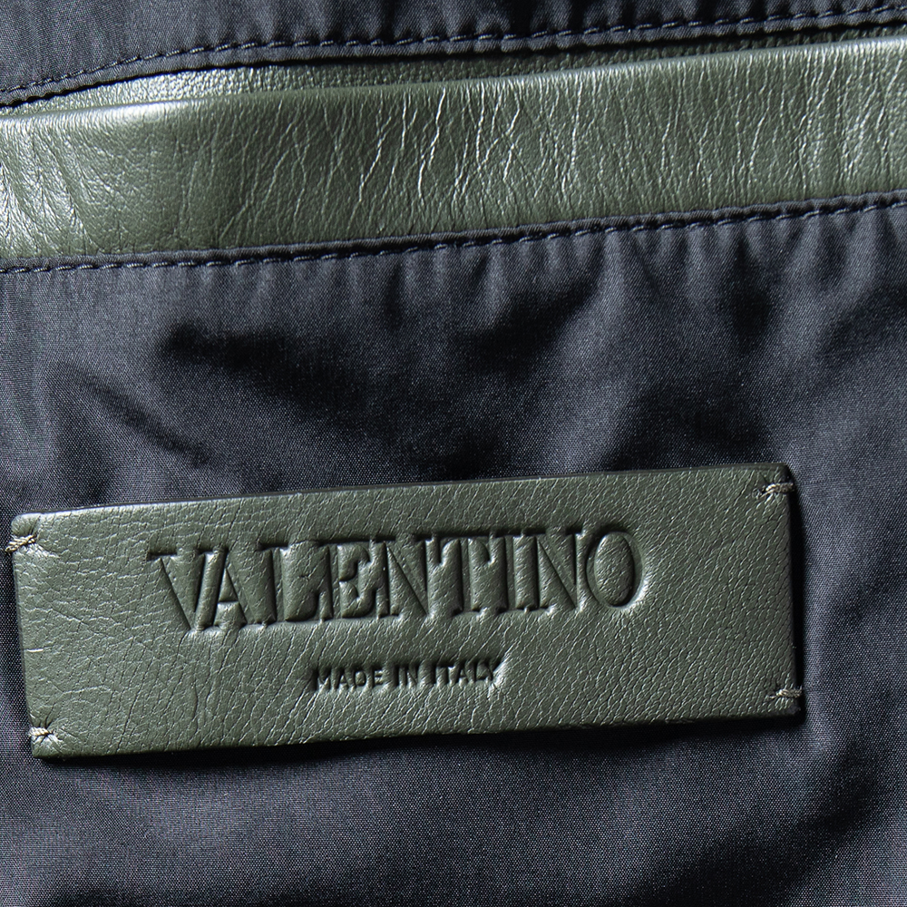 

Valentino Olive Green Leather VLTN Tag Detail Bomber Jacket