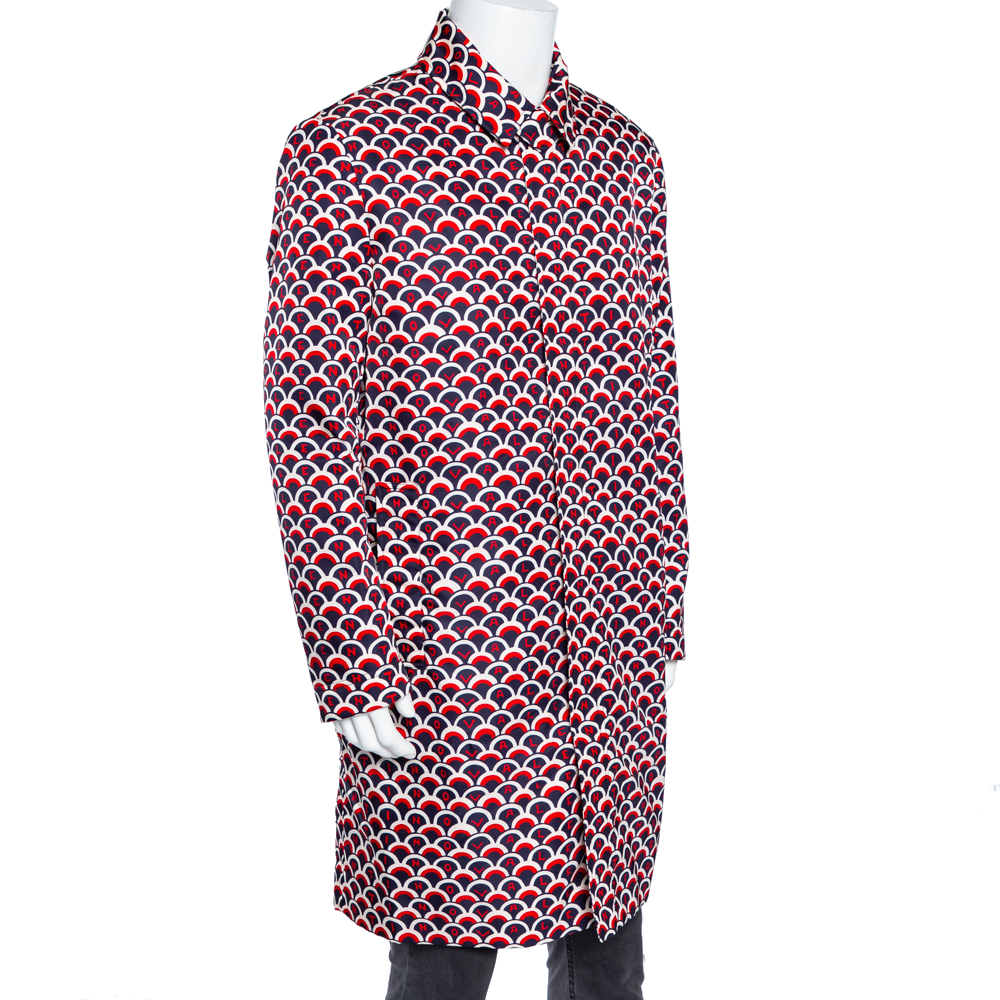 

Valentino Navy Blue & Red Scale Print Zip Front Trench Coat