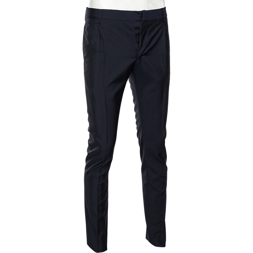

Valentino Navy Blue Wool Straight Fit Formal Pants