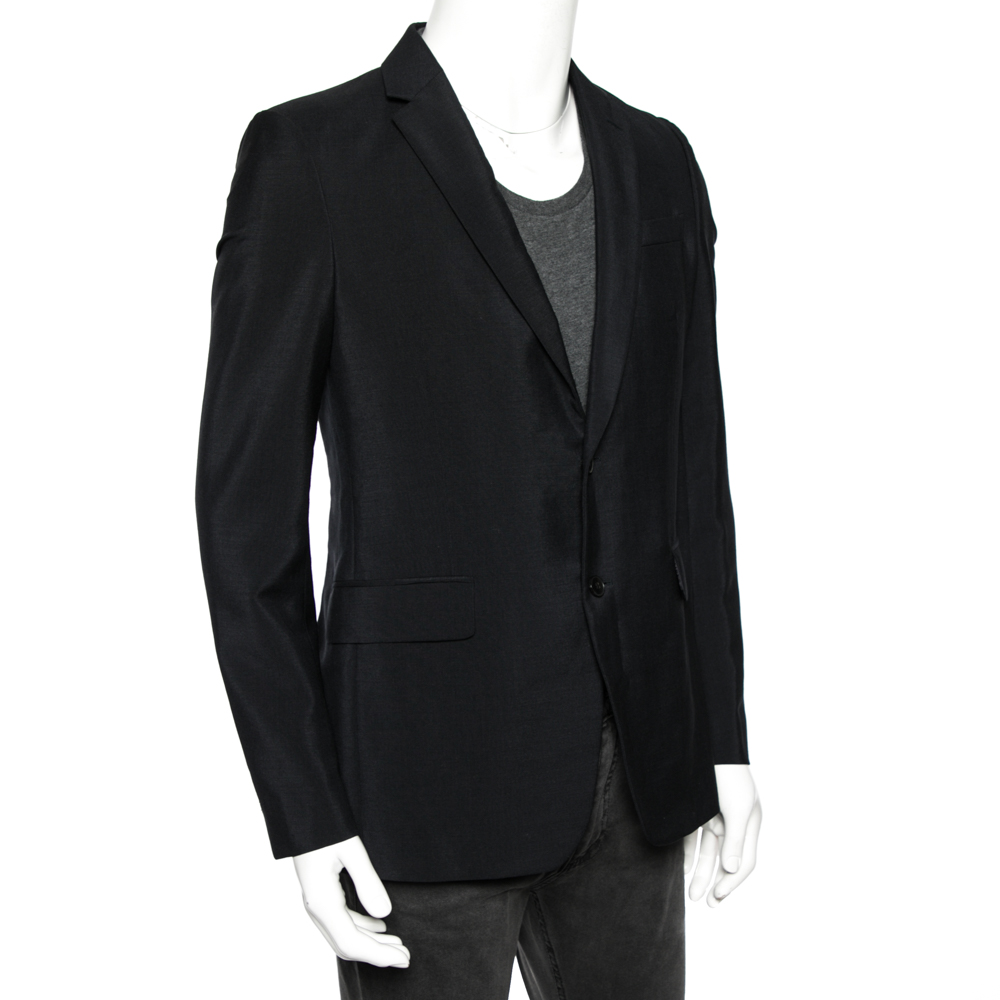 

Valentino Navy Blue Mohair & Virgin Wool Button Front Blazer