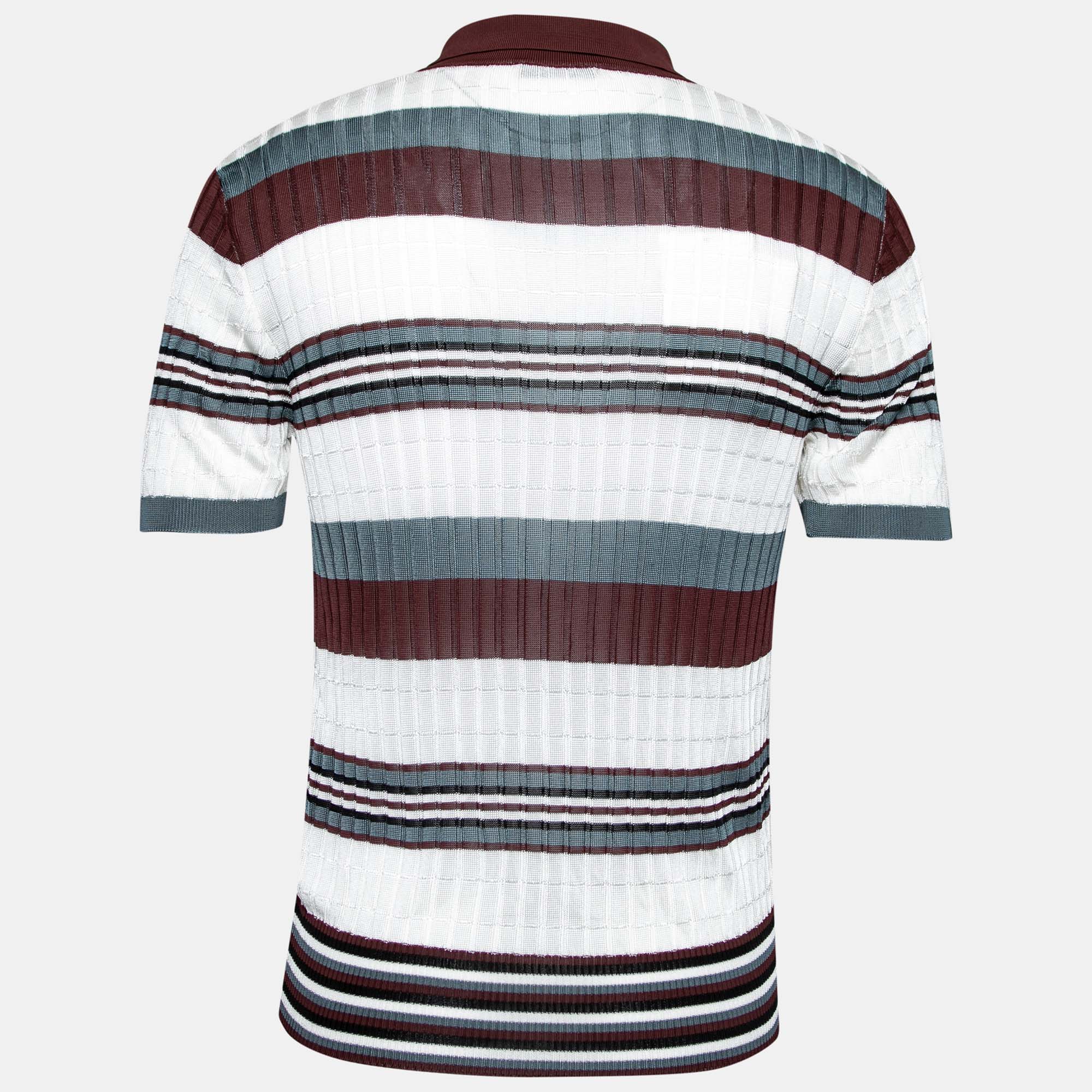 

Valentino White Multicolor Striped Pattern Knit Shirt