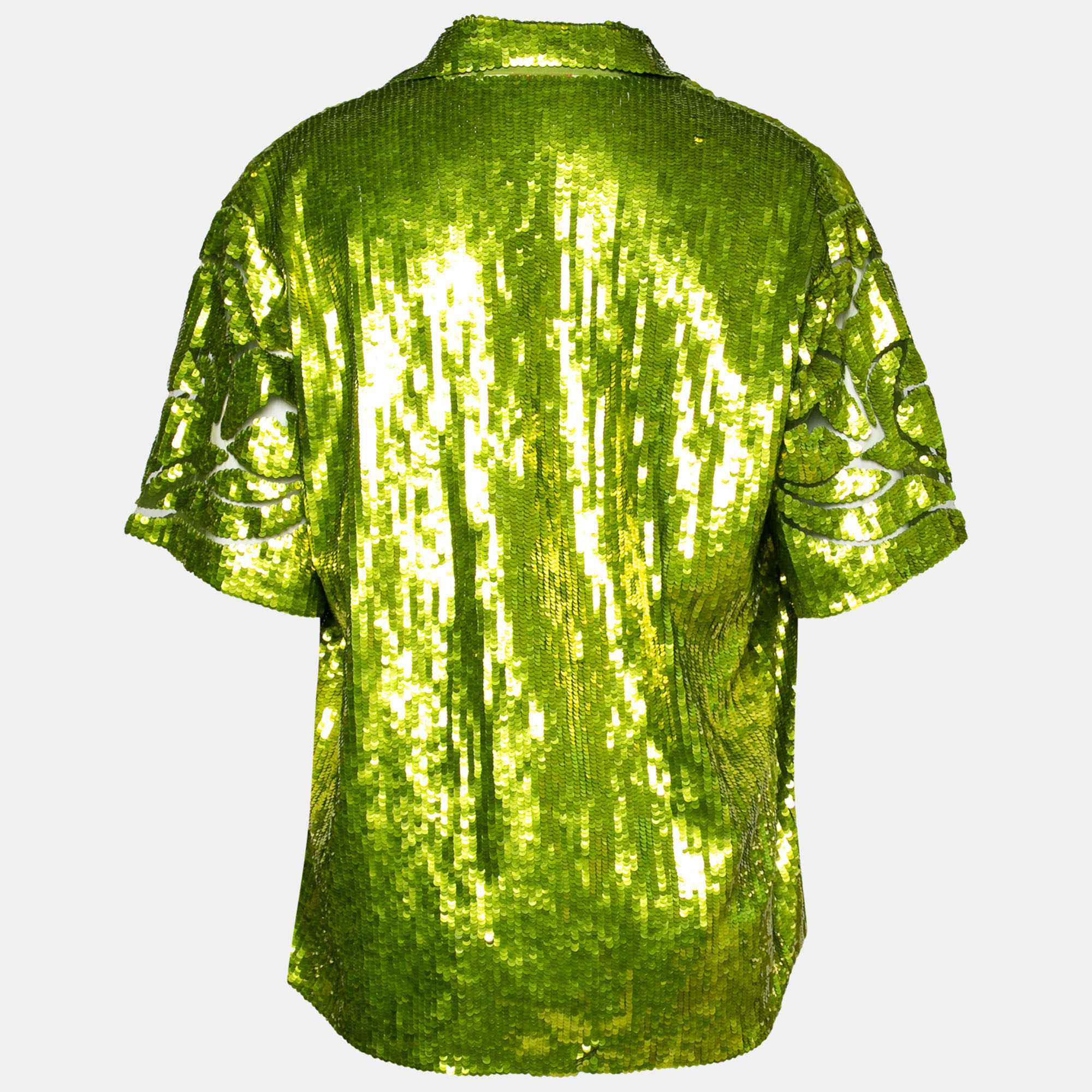 

Valentino Lime Green Sequined Open Front Shirt  (IT 48