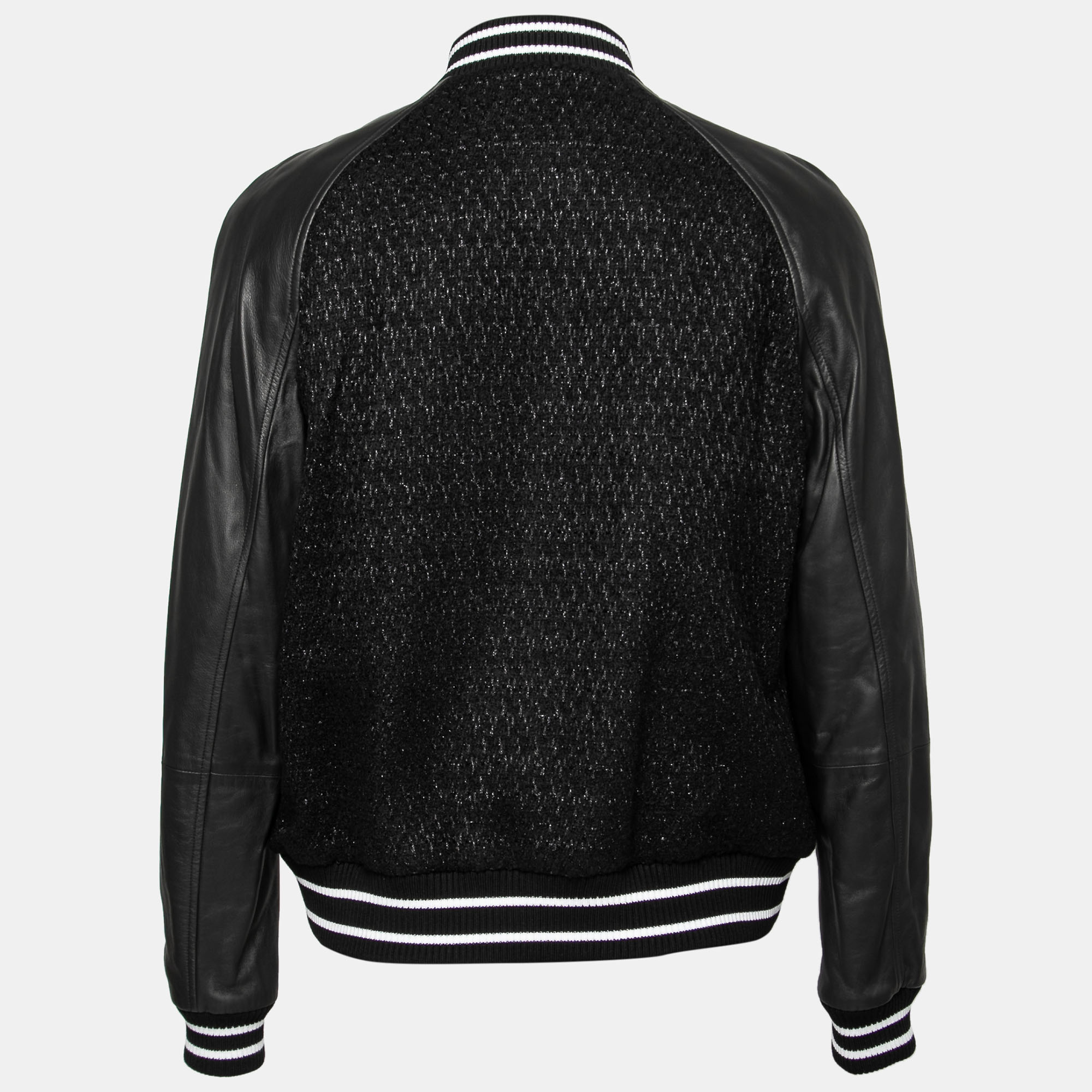

Valentino Black Leather and Tweed Varsity Jacket  (IT 50
