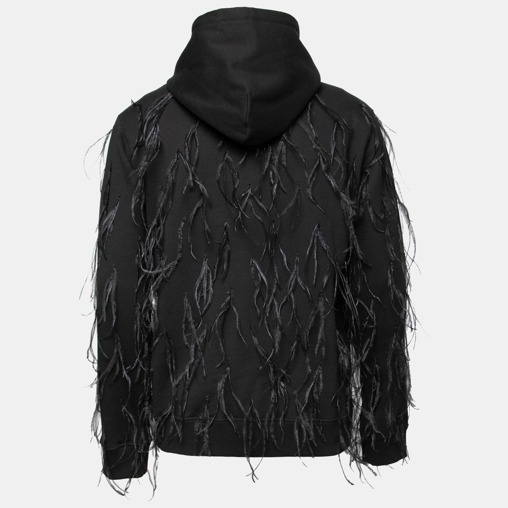 

Valentino Black Cotton Logo Print Ostrich Feather Hoodie