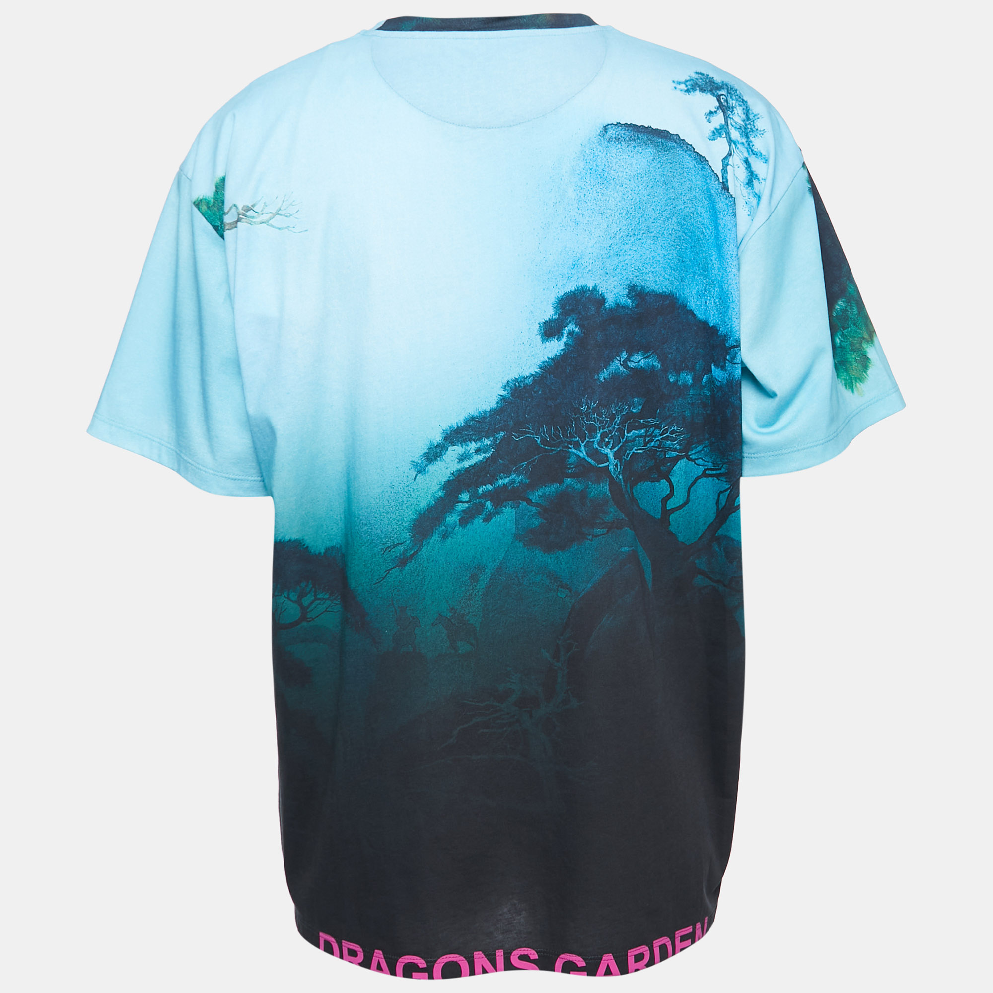 

Valentino Blue Garden Dragon Print Cotton T-Shirt