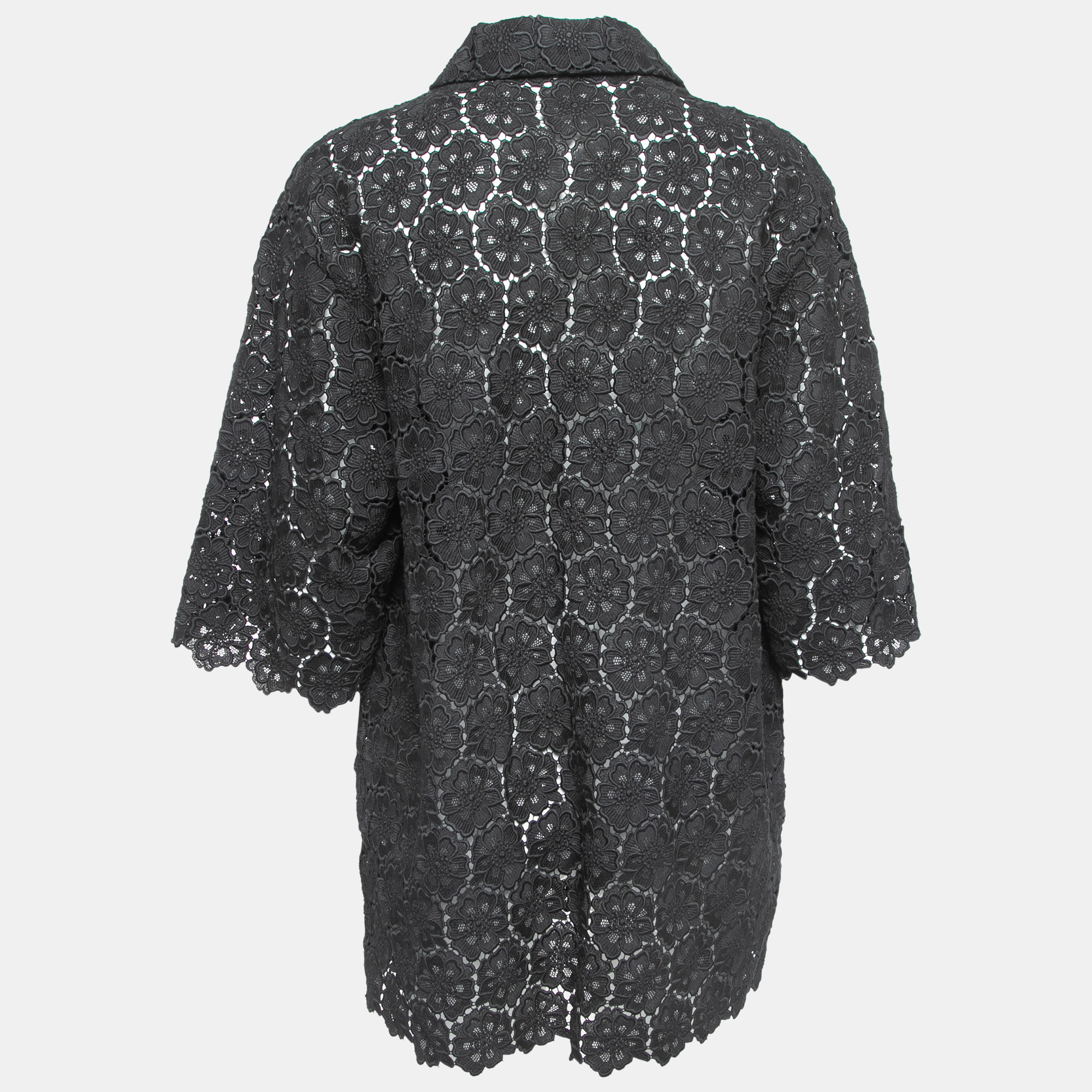 

Valentino Black Floral Guipure Lace Short Sleeve Shirt