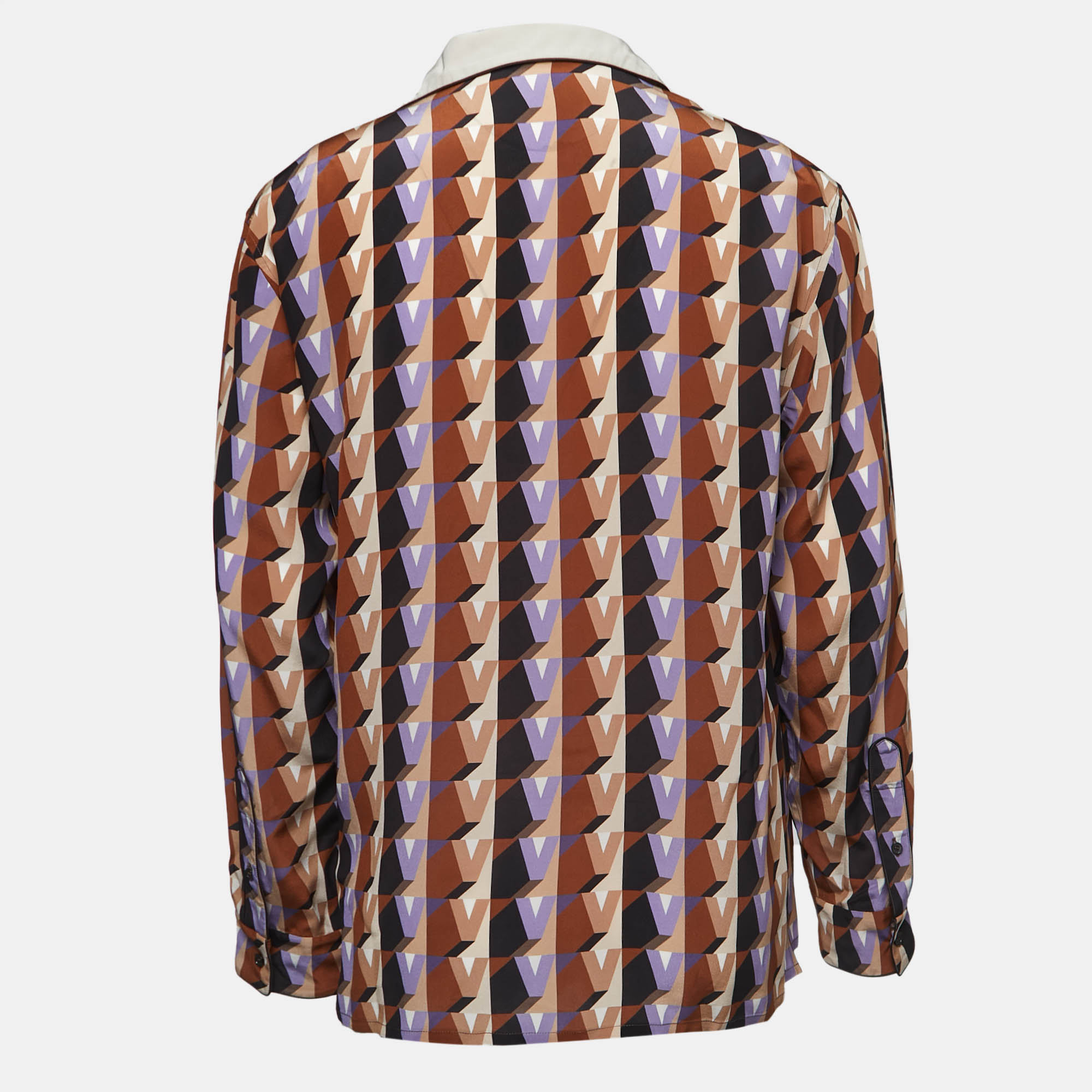 

Valentino Multicolor All Over V-Logo Print Silk Long Sleeve Shirt