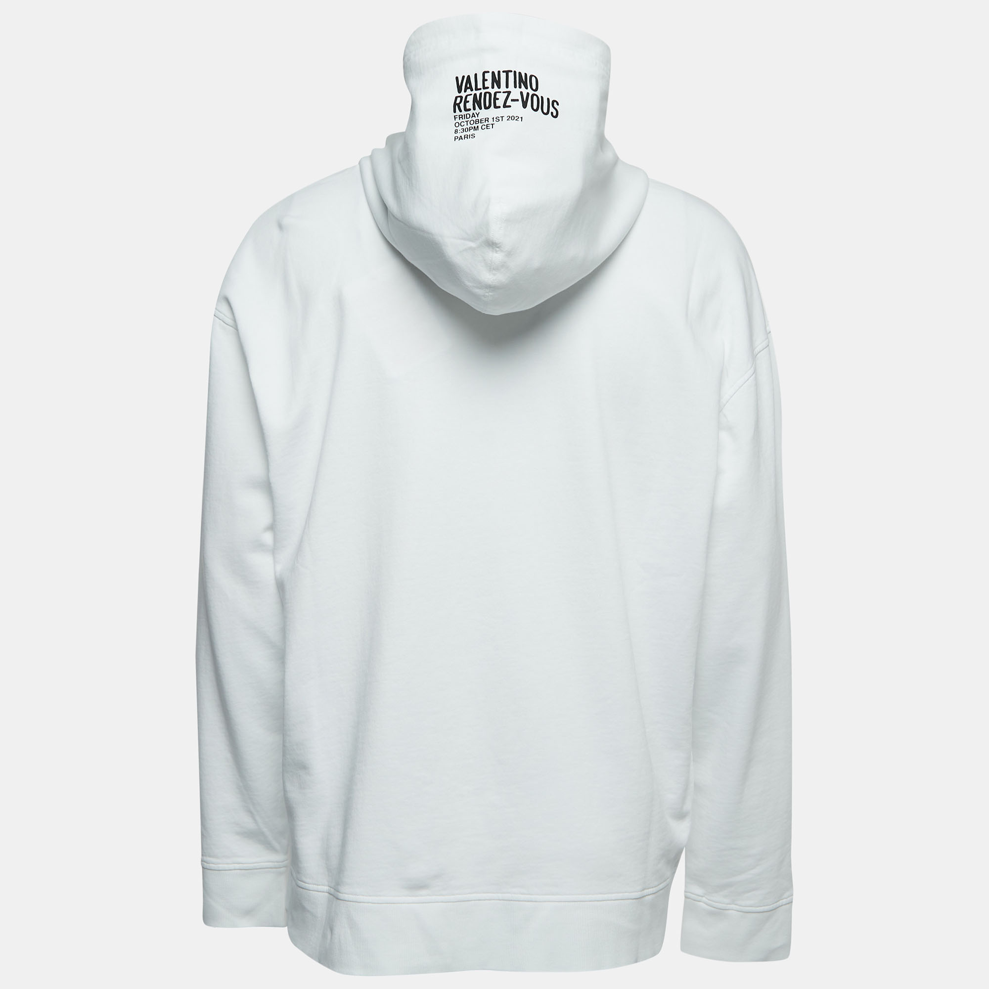 

Valentino Archive White Logo Print Cotton Jersey Hooded Sweatshirt
