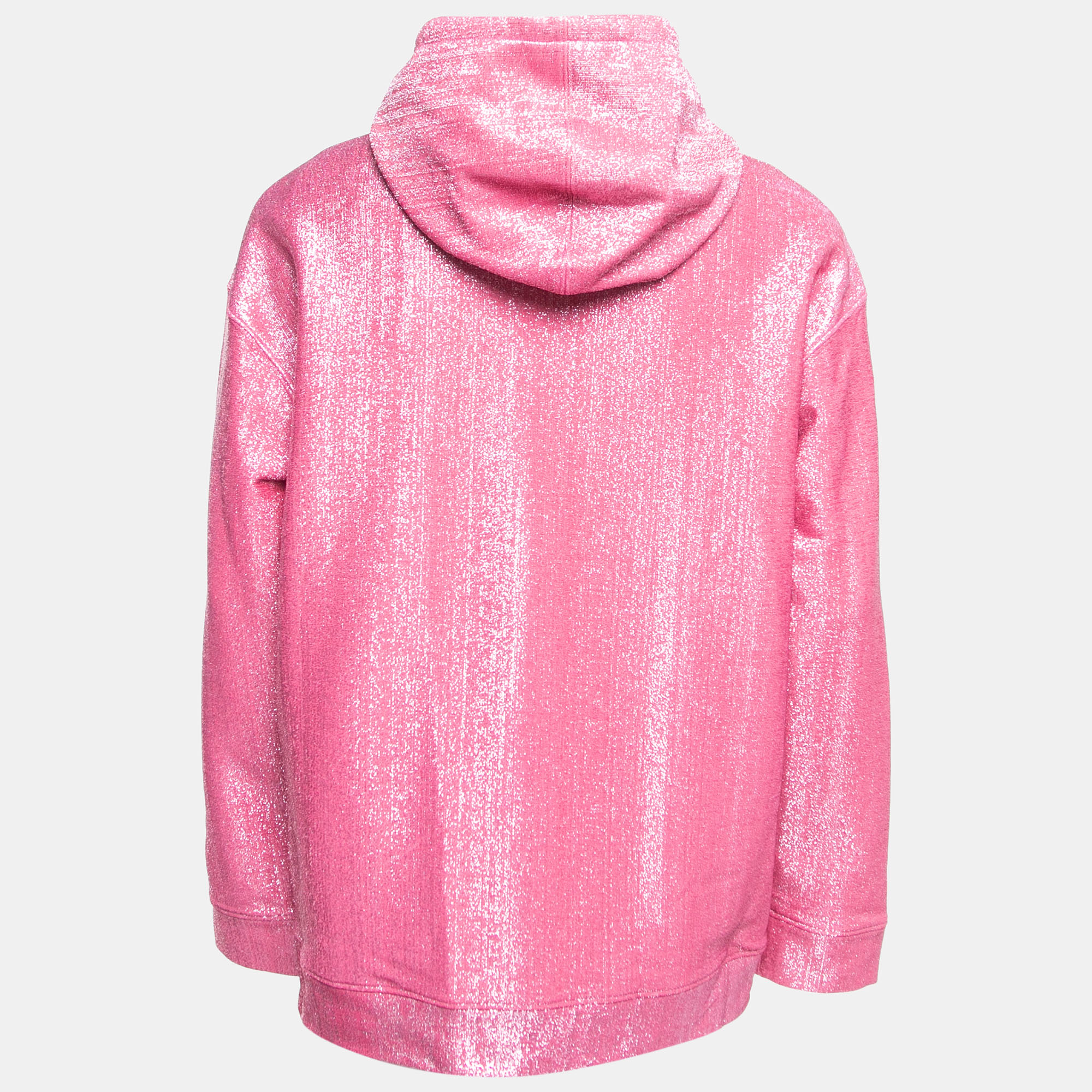 

Valentino Pink Logo Embossed Lurex Knit Hoodie