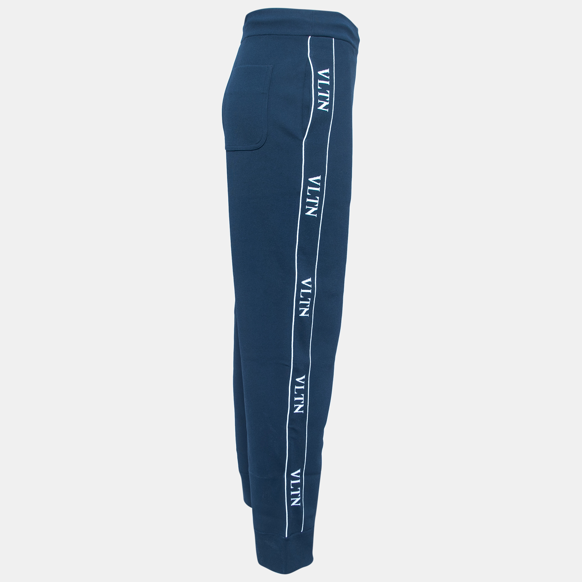 

Valentino Navy Blue Logo Tape Patterned Knit Track Pants