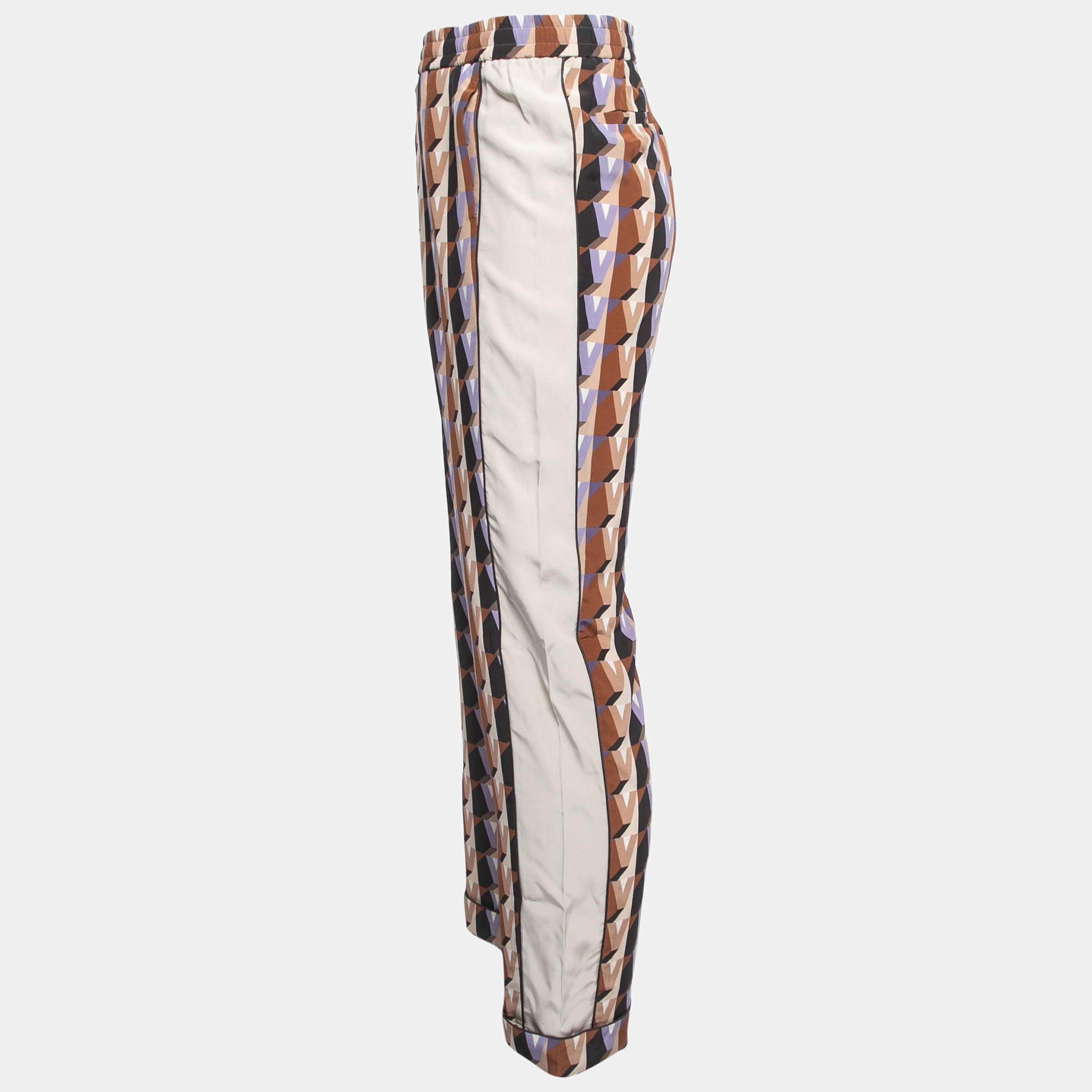 

Valentino Multicolor All Over V-Logo Print Silk Trousers