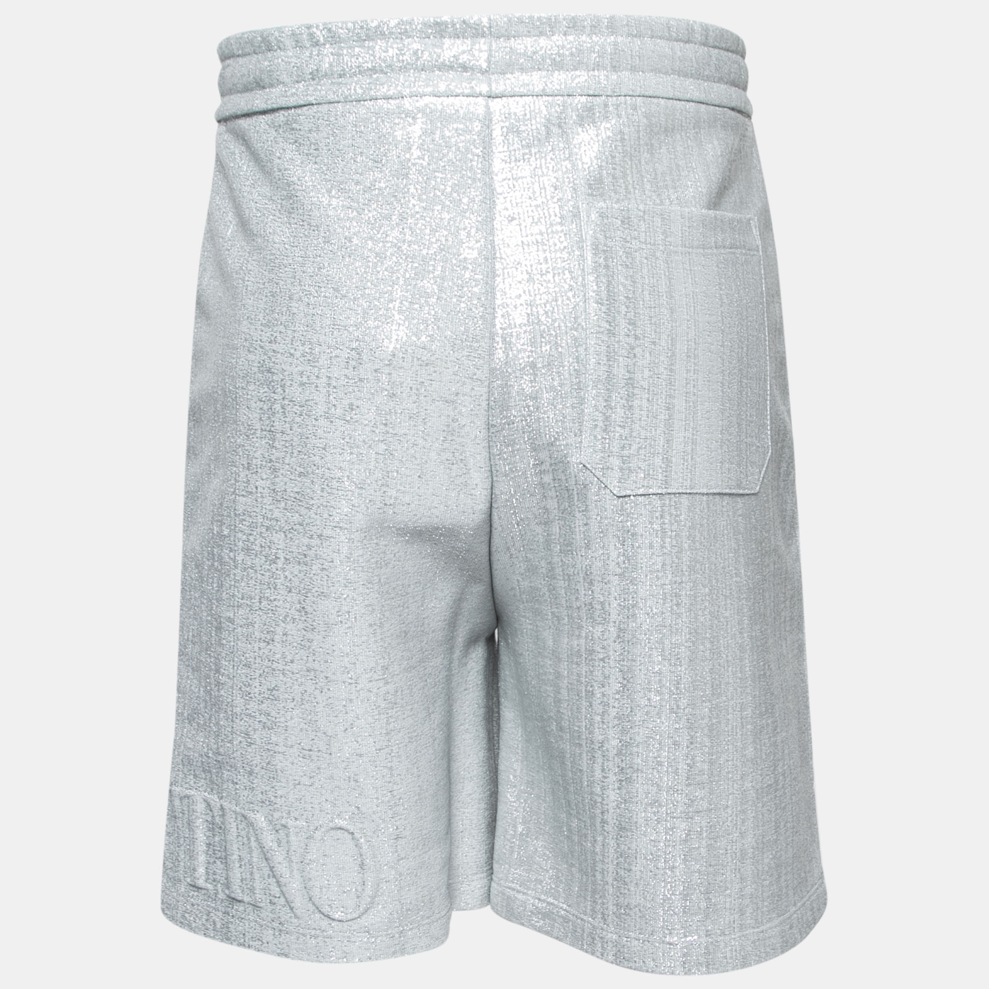 

Valentino Silver Metallic Jersey Logo-Embossed Shorts