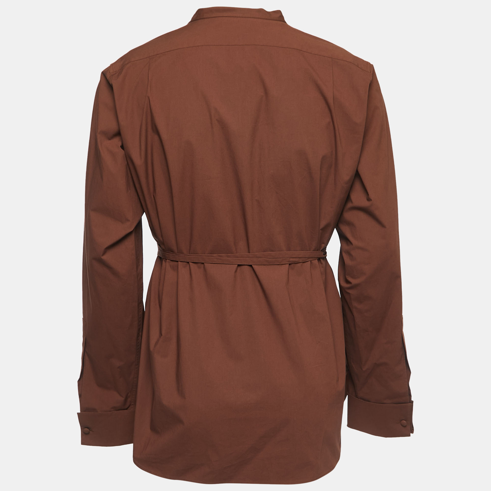 

Valentino Brown Cotton Tie Waist Detail Shirt 2XL