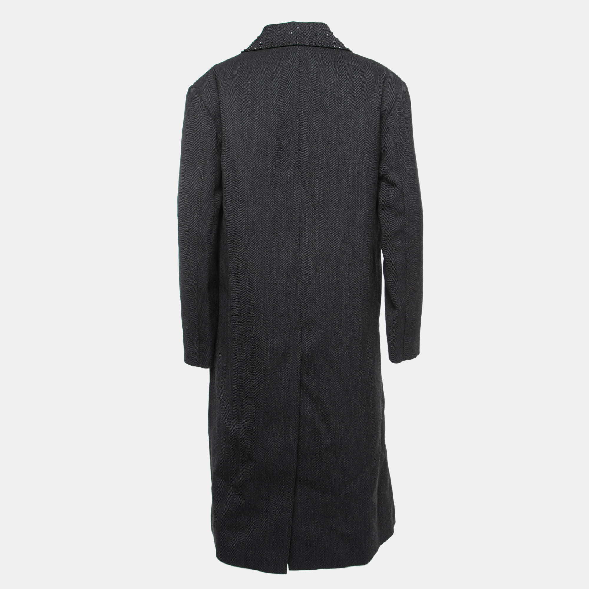 

Valentino Black Patterned Rockstud Embellished Wool Double Breasted Coat