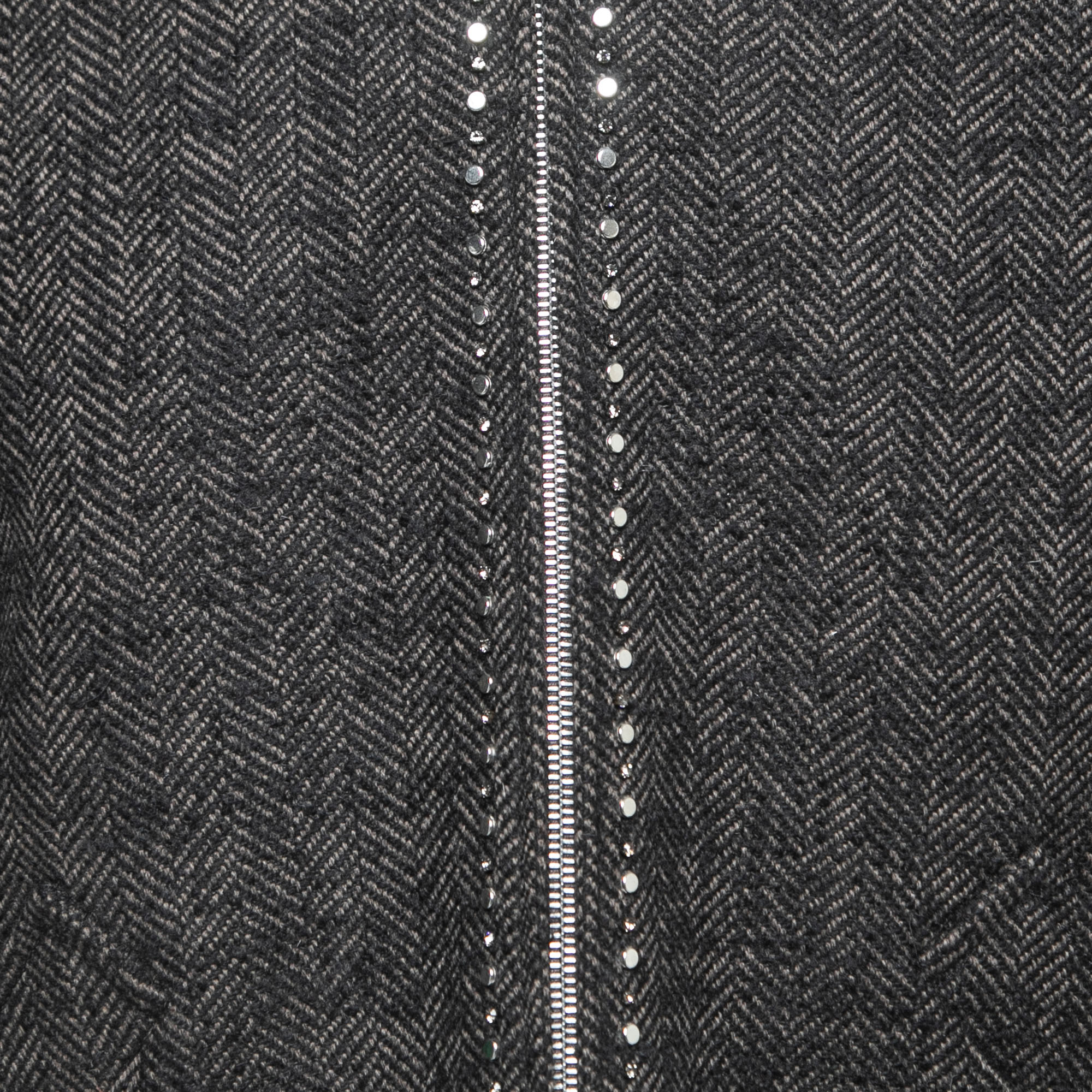 

Valentino Black/Grey Patterned Wool Embellished Zip-Up Jacket