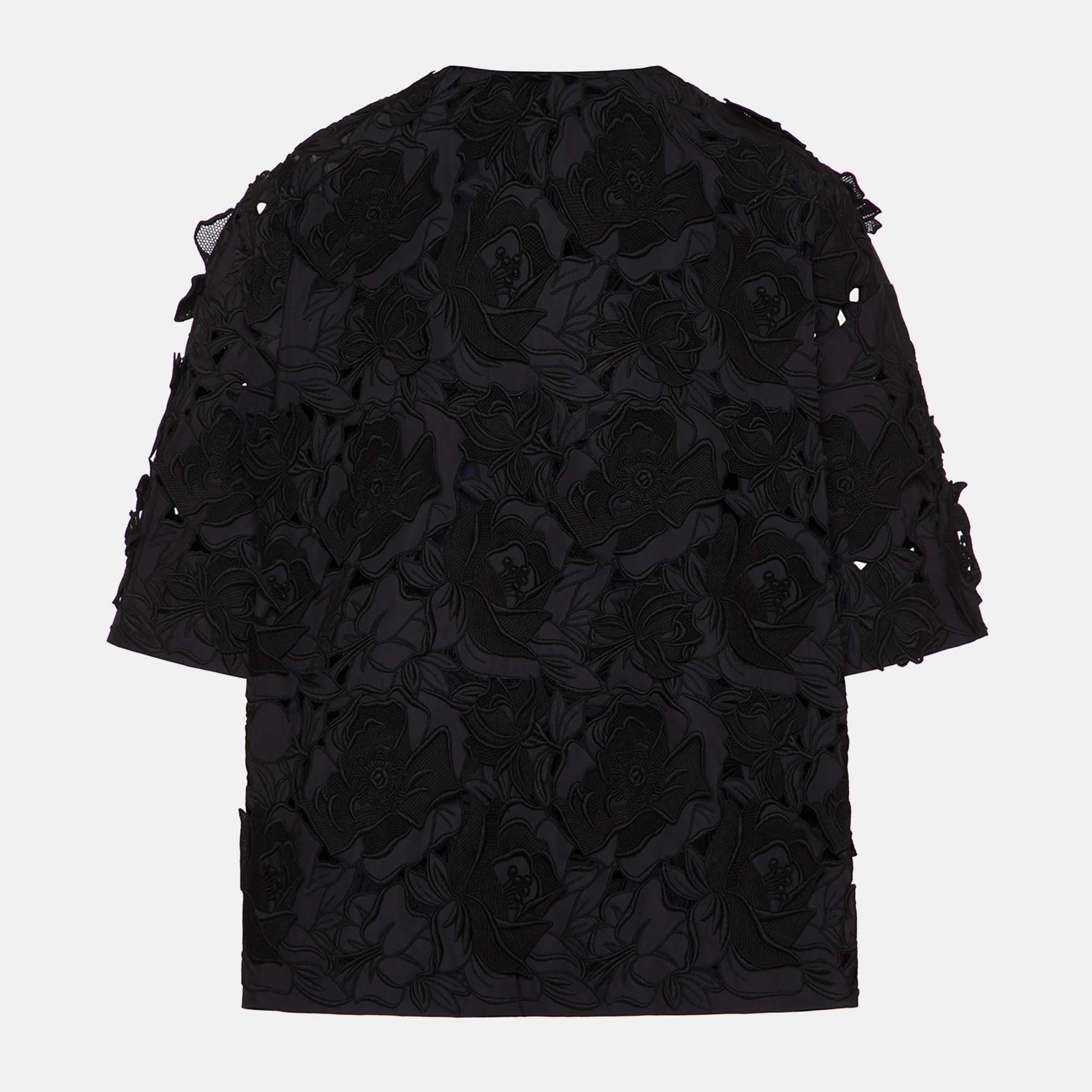 

Valentino Black Macrame Floral Applique T-Shirt