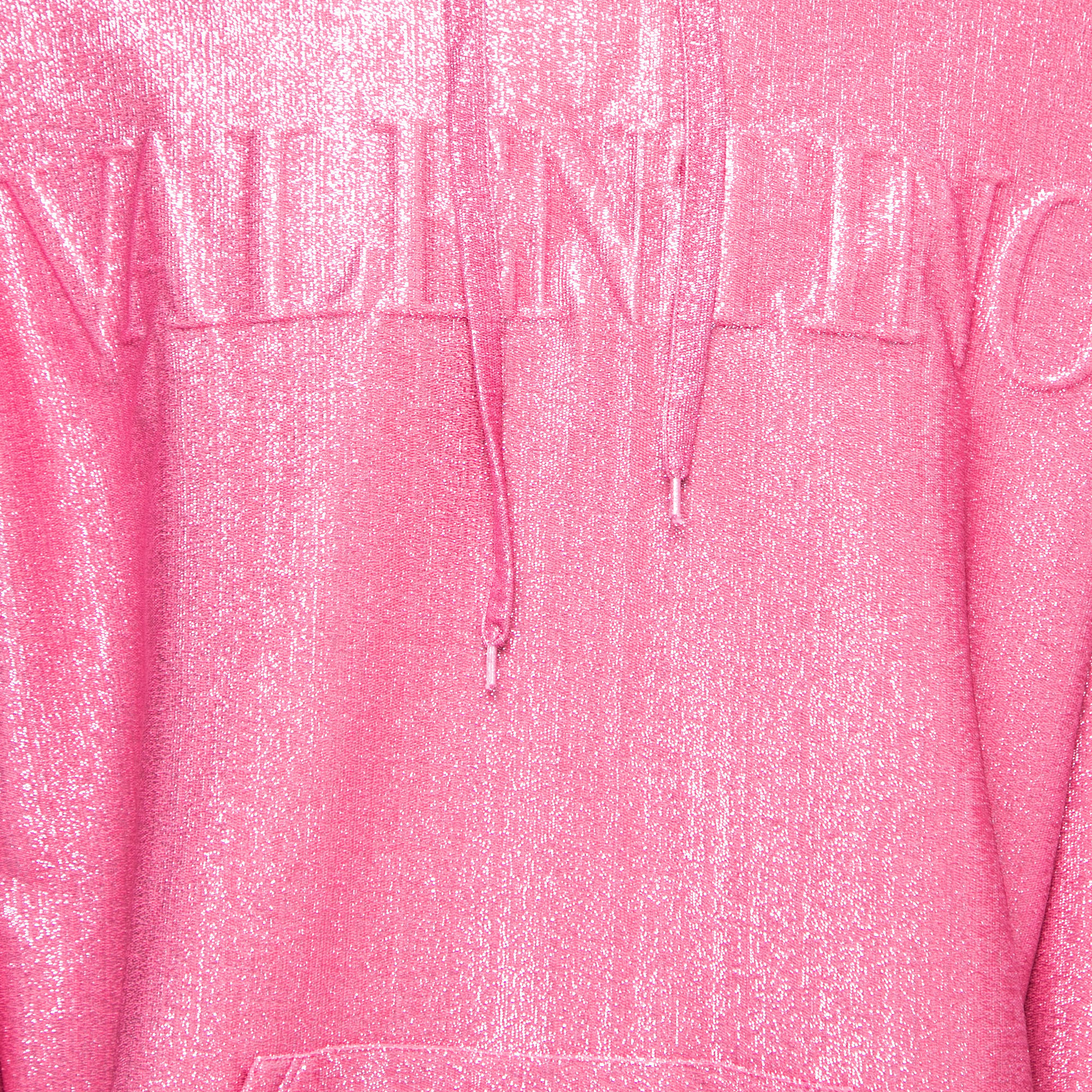 

Valentino Pink Logo Embossed Lurex Knit Hoodie