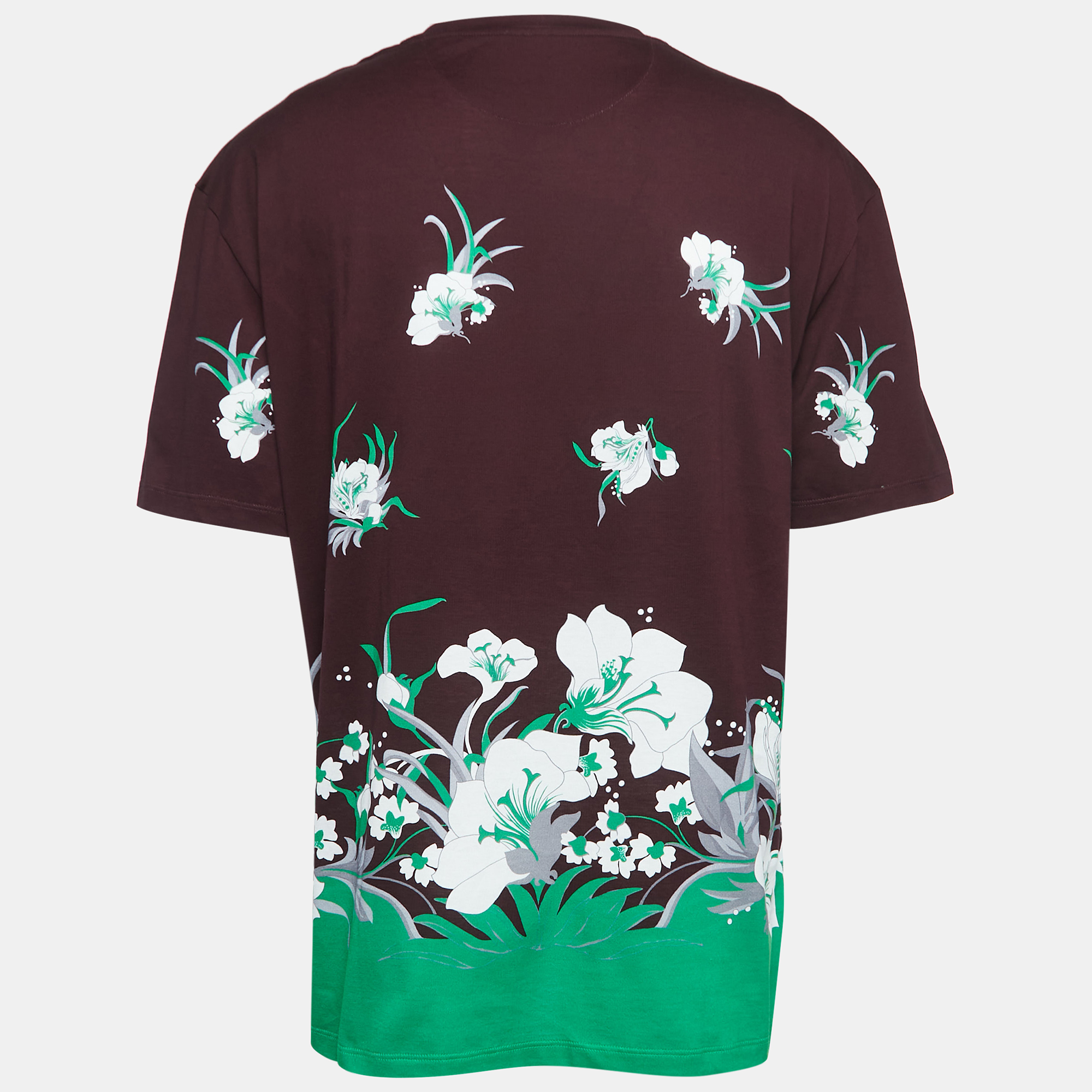 

Valentino Brown Floral Logo Print Cotton Regular Fit T-Shirt, Burgundy