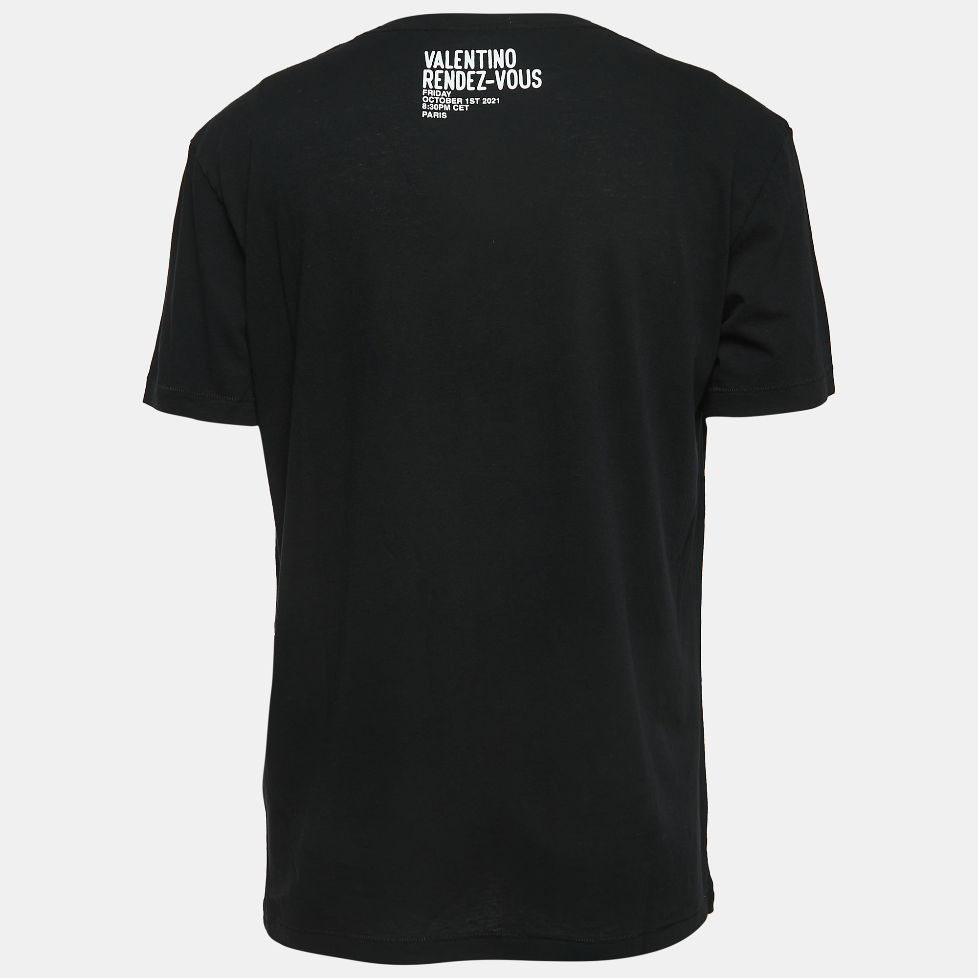 

Valentino Black Archive Print Cotton Crew Neck T-Shirt
