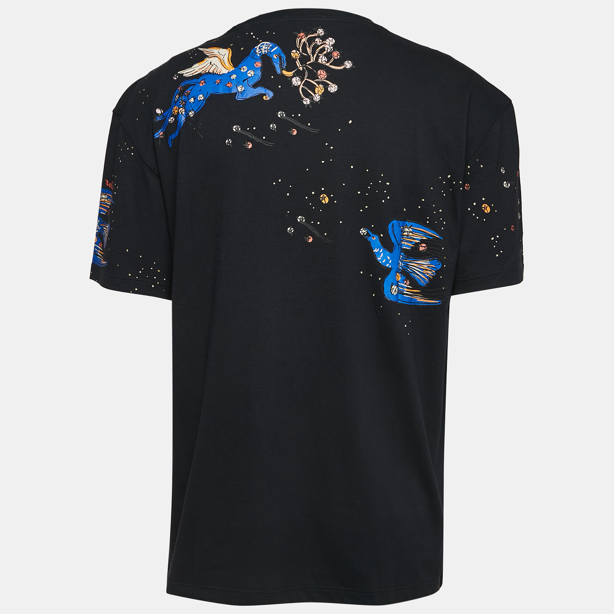 

Valentino Navy Blue Mythical Creature Logo Print Cotton Jersey Regular Fit T-Shirt