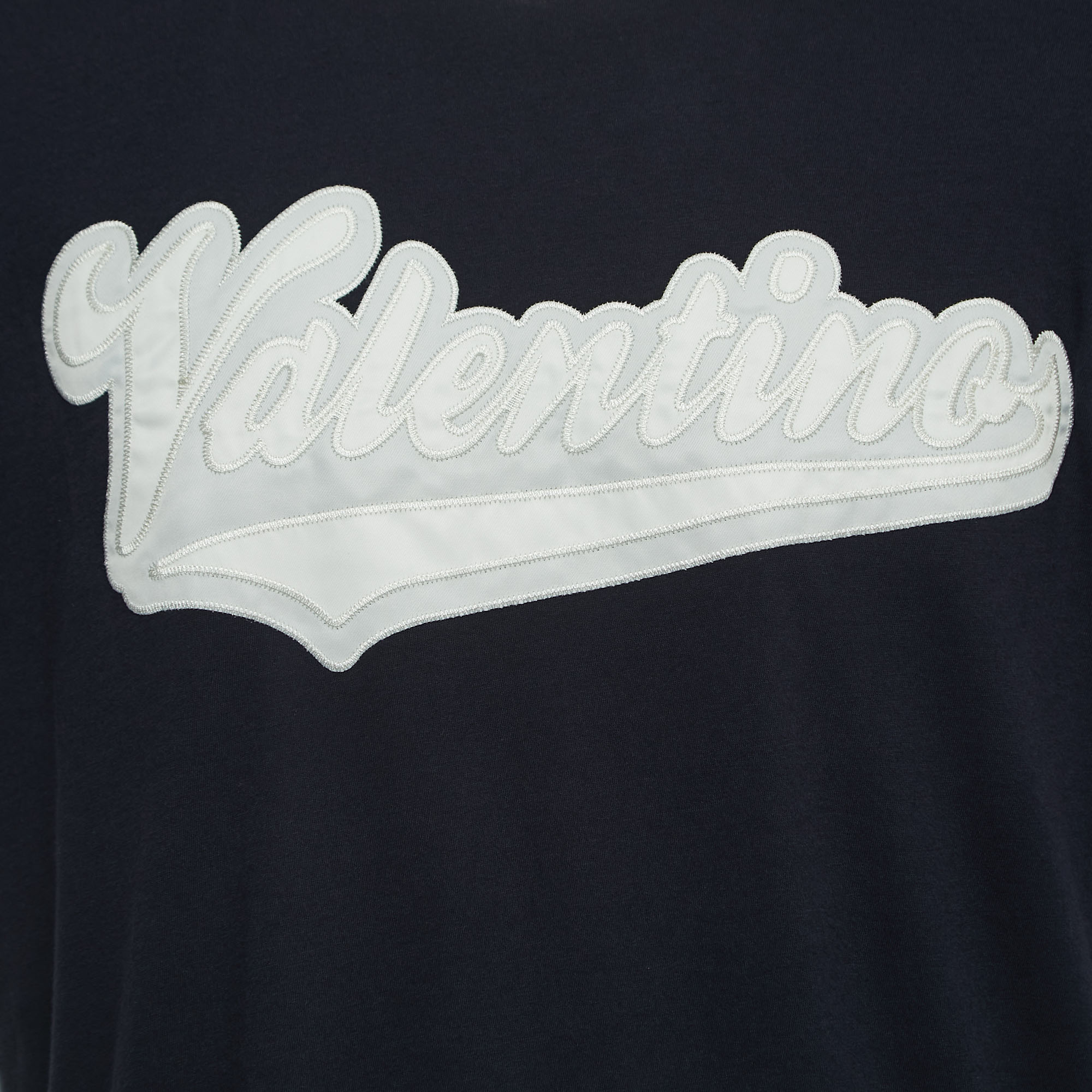 

Valentino Navy Blue Logo Embroidered Cotton Jersey Slim Fit T-Shirt