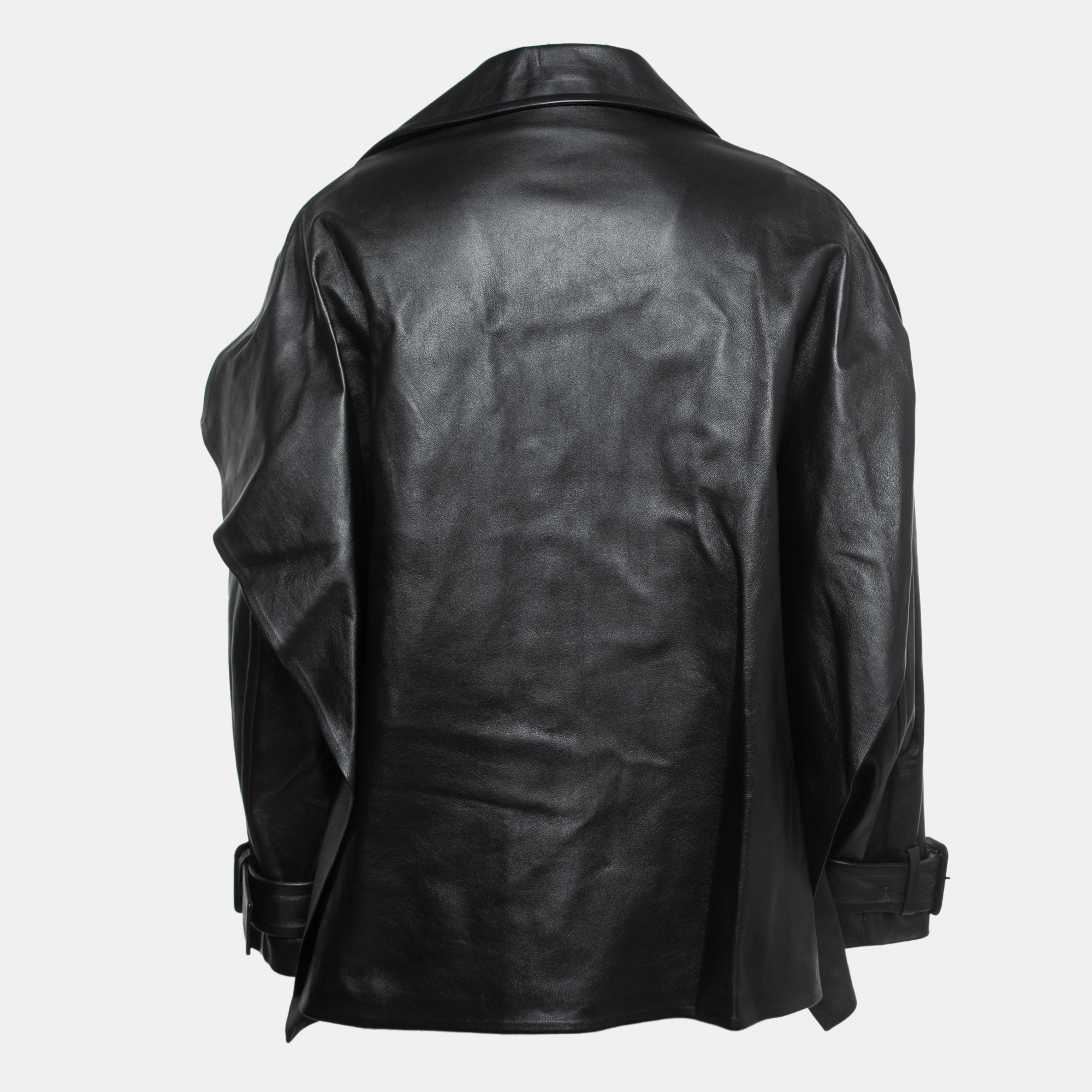 

Valentino Black Leather Double Breasted Belted Jacket