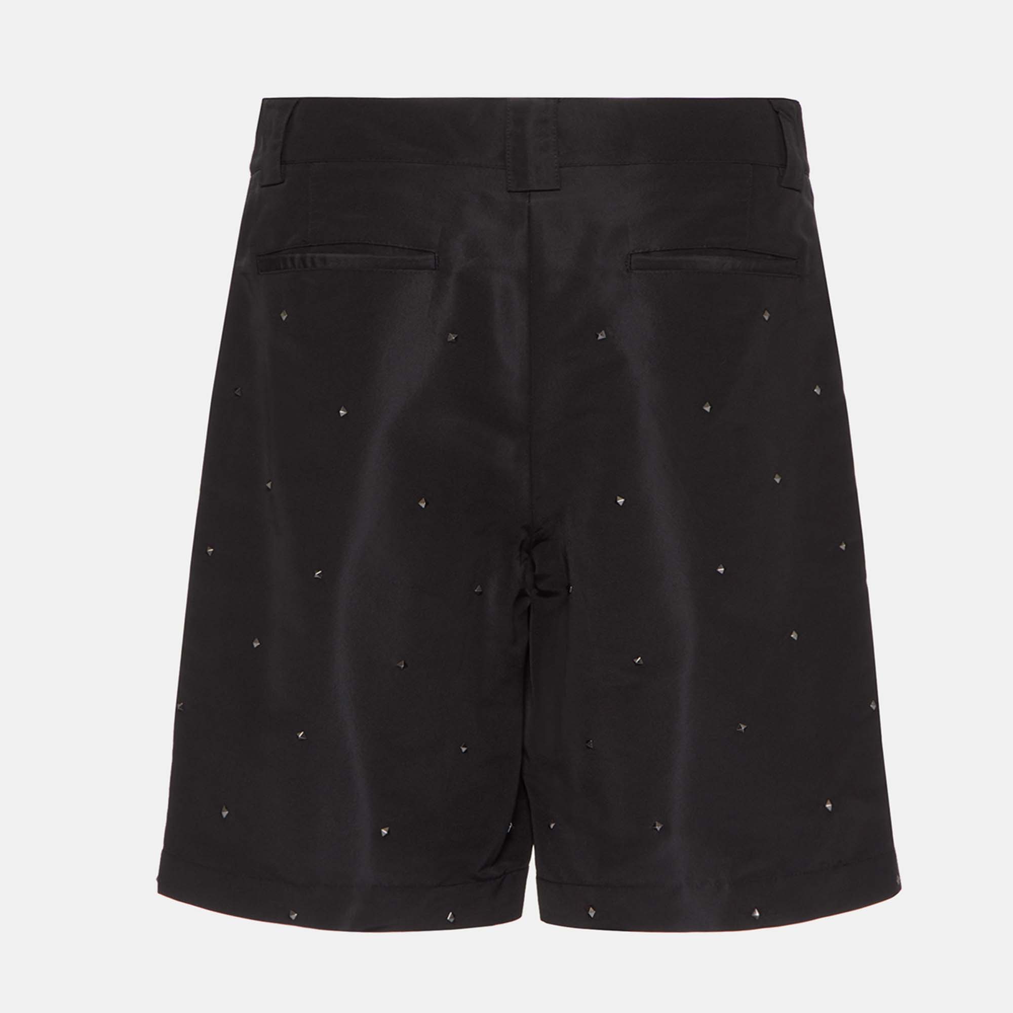 

Valentino Black Silk Faille Rockstud Shorts