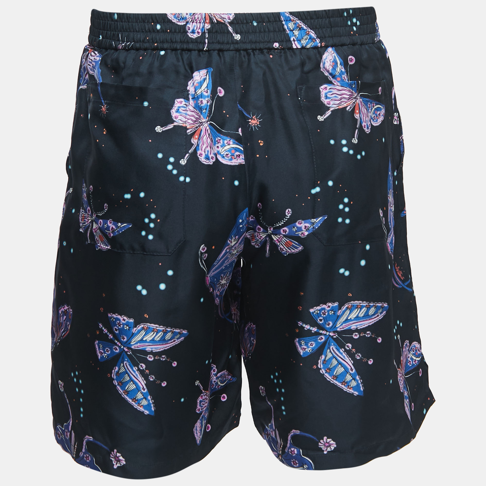 

Valentino Navy Blue Utopia Butterfly Print Silk Bermuda Shorts