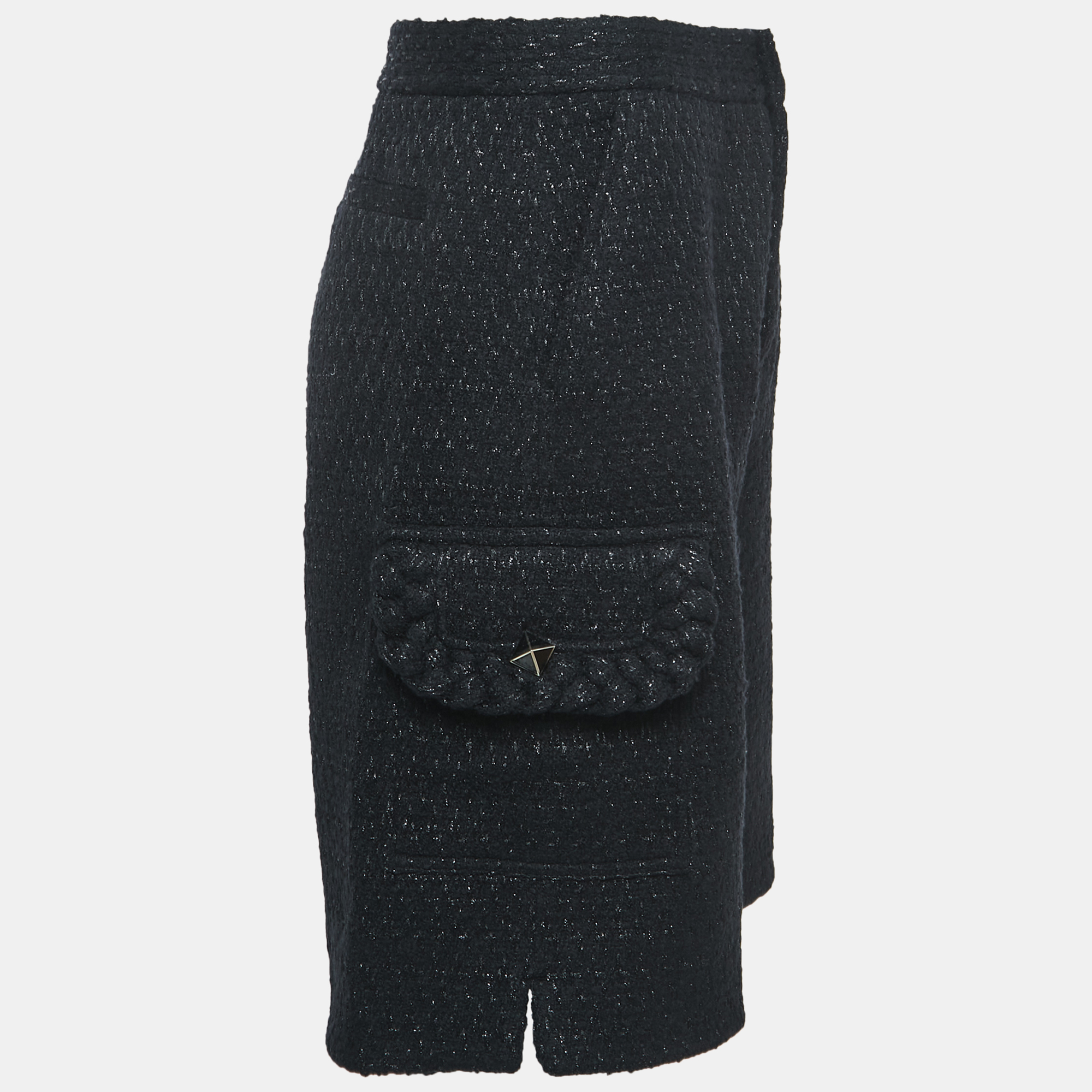

Valentino Black Boucle Tweed Rockstud Pocket Detailed Bermuda Shorts