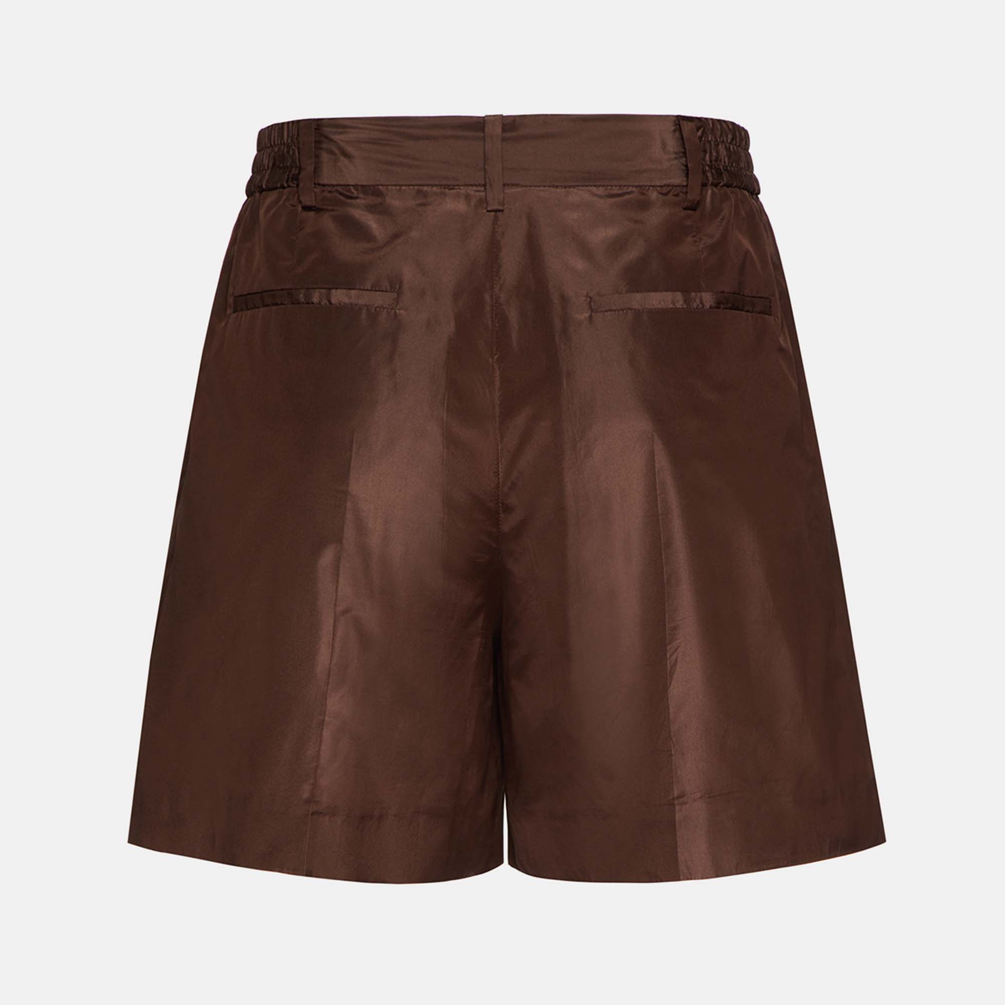 

Valentino Brown Silk Pressed-Crese Shorts