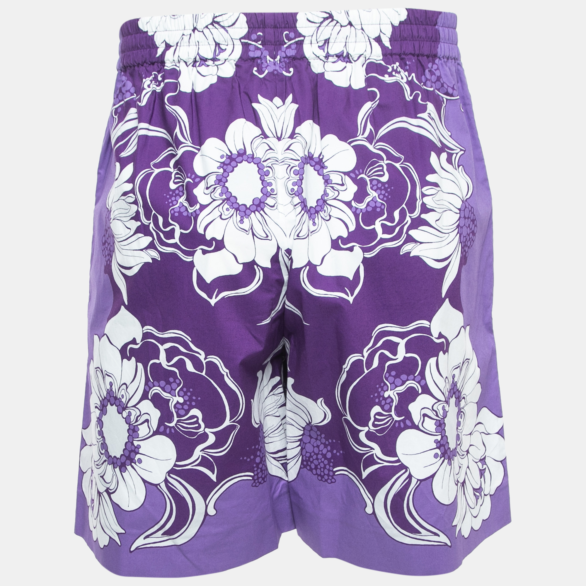 

Valentino Purple Floral Printed Cotton Drawstring Shorts