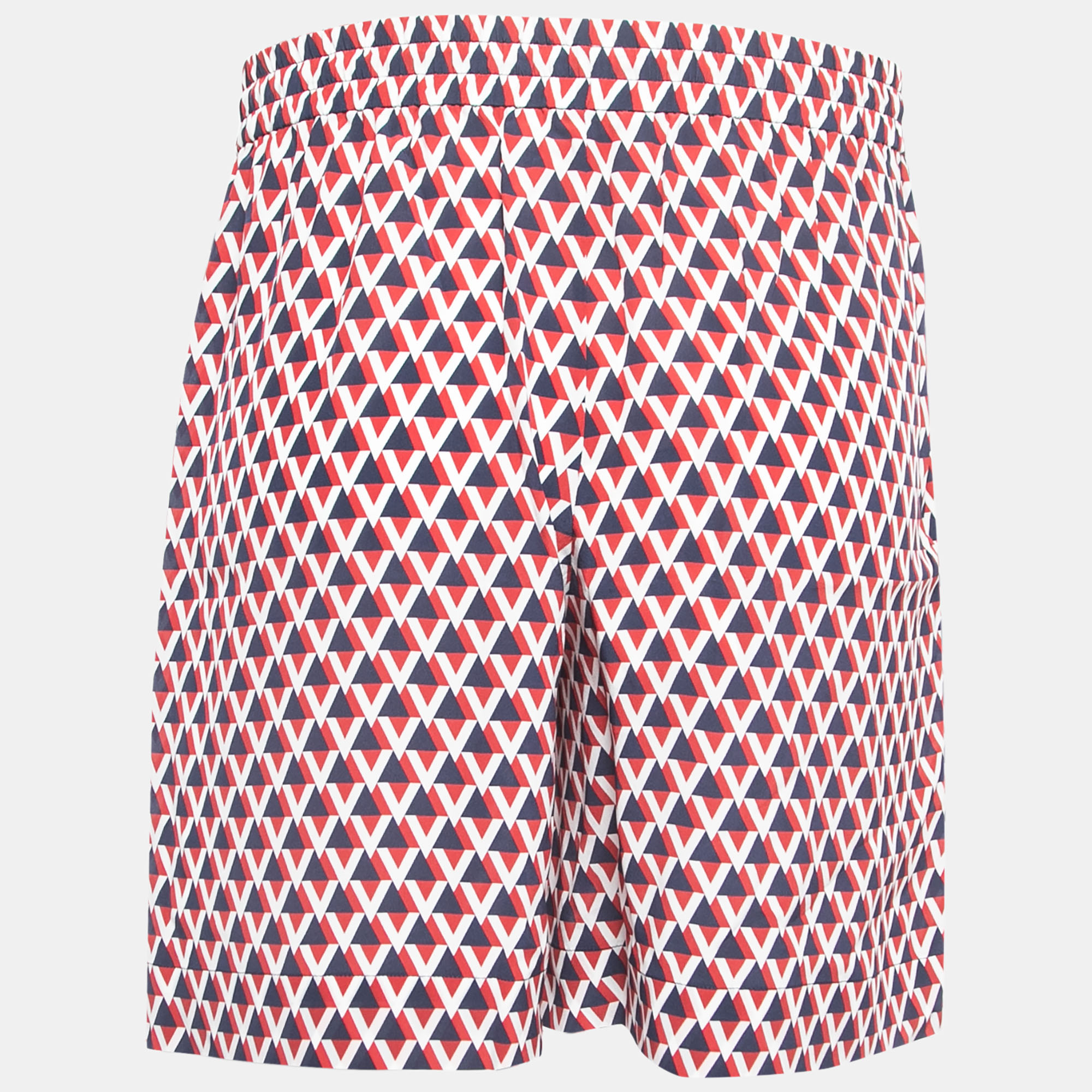

Valentino Red/Navy Blue Veehive Print Silk Bermuda Shorts