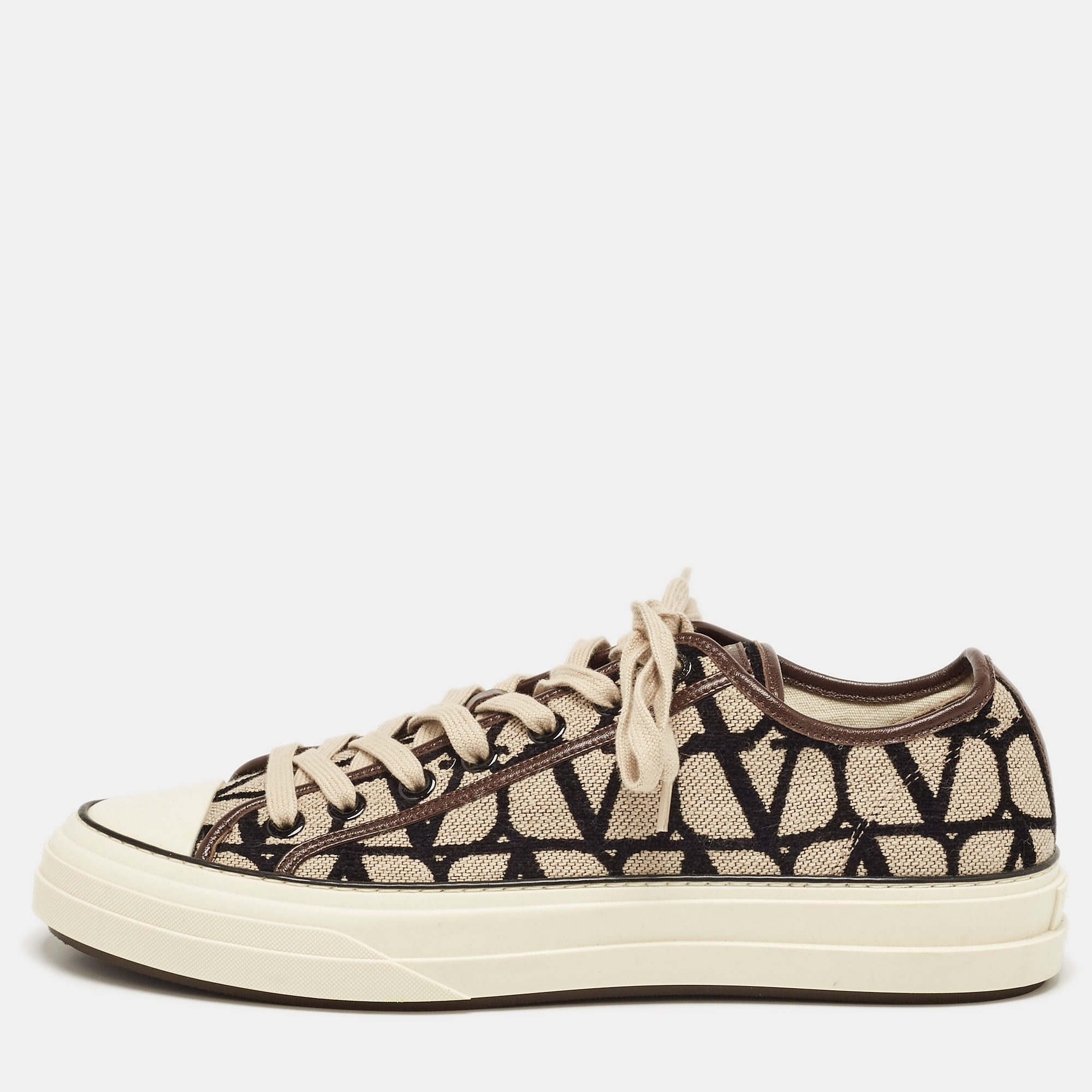 

Valentino Brown/Beige Canvas and Leather Toile Iconographe Sneakers Size