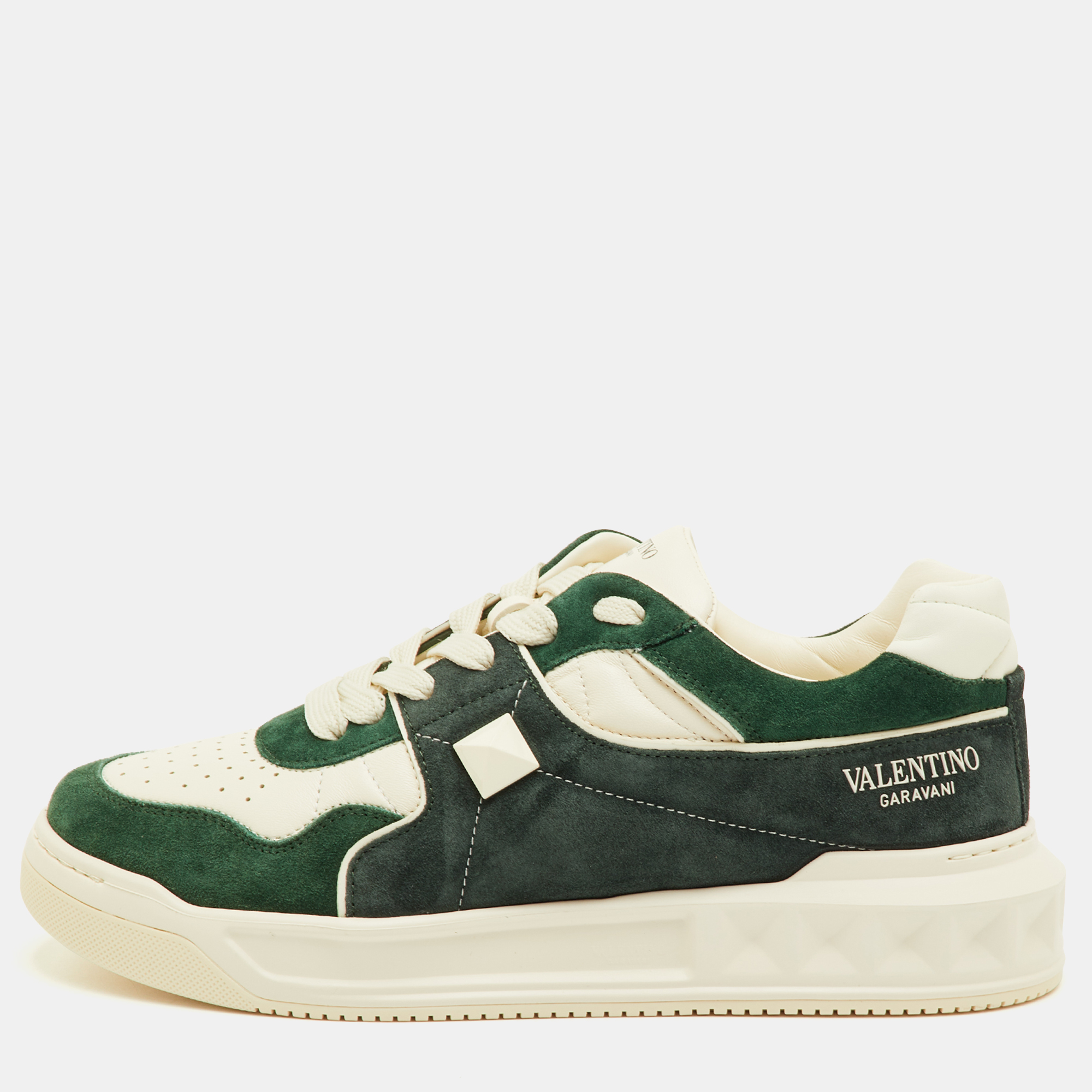 

Valentino One Stud XL Size  Dark Green/White Suede and Leather Low Top Sneakers