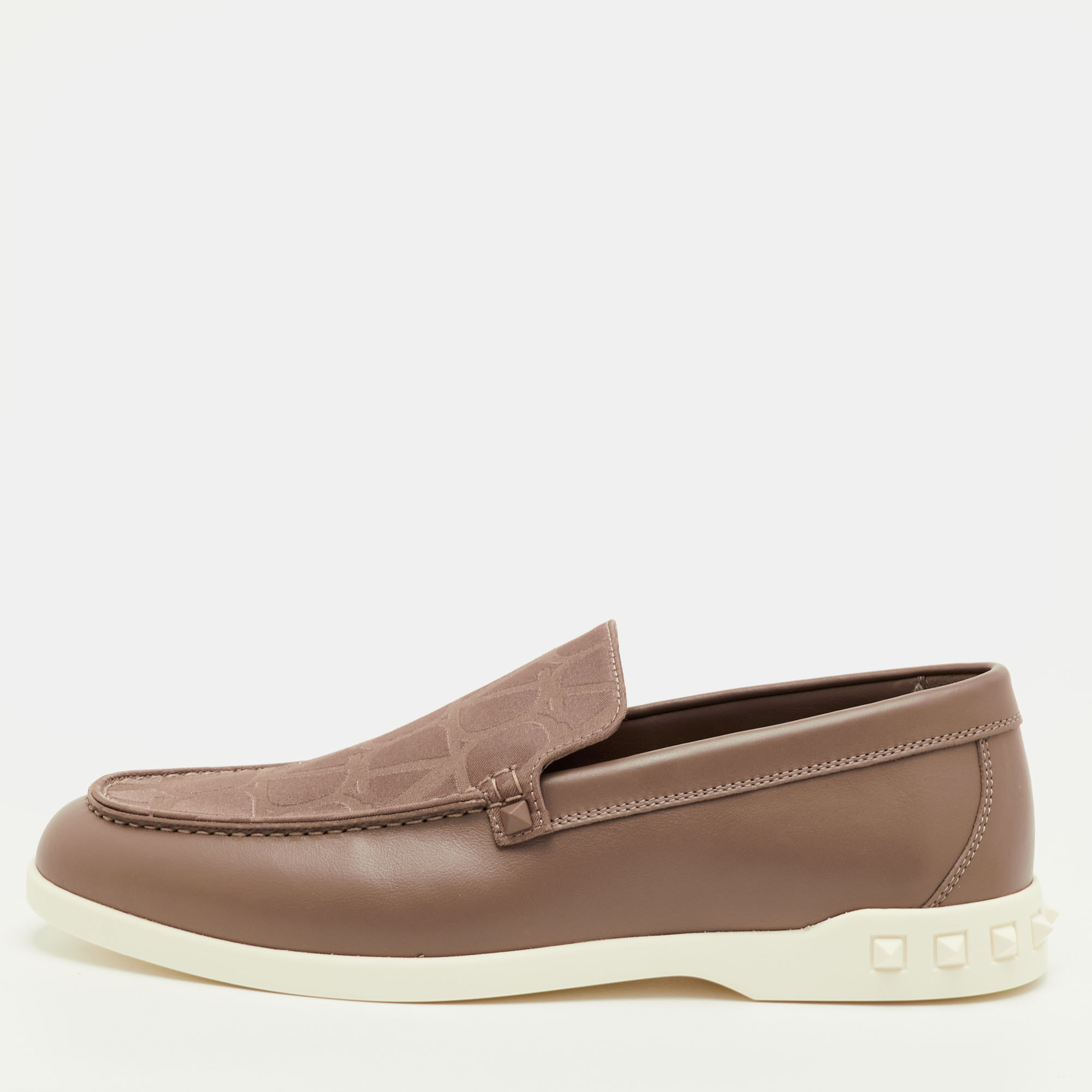 

Valentino Rockstud Size  Clay Brown Signature Canvas and Leather Slip On Loafers