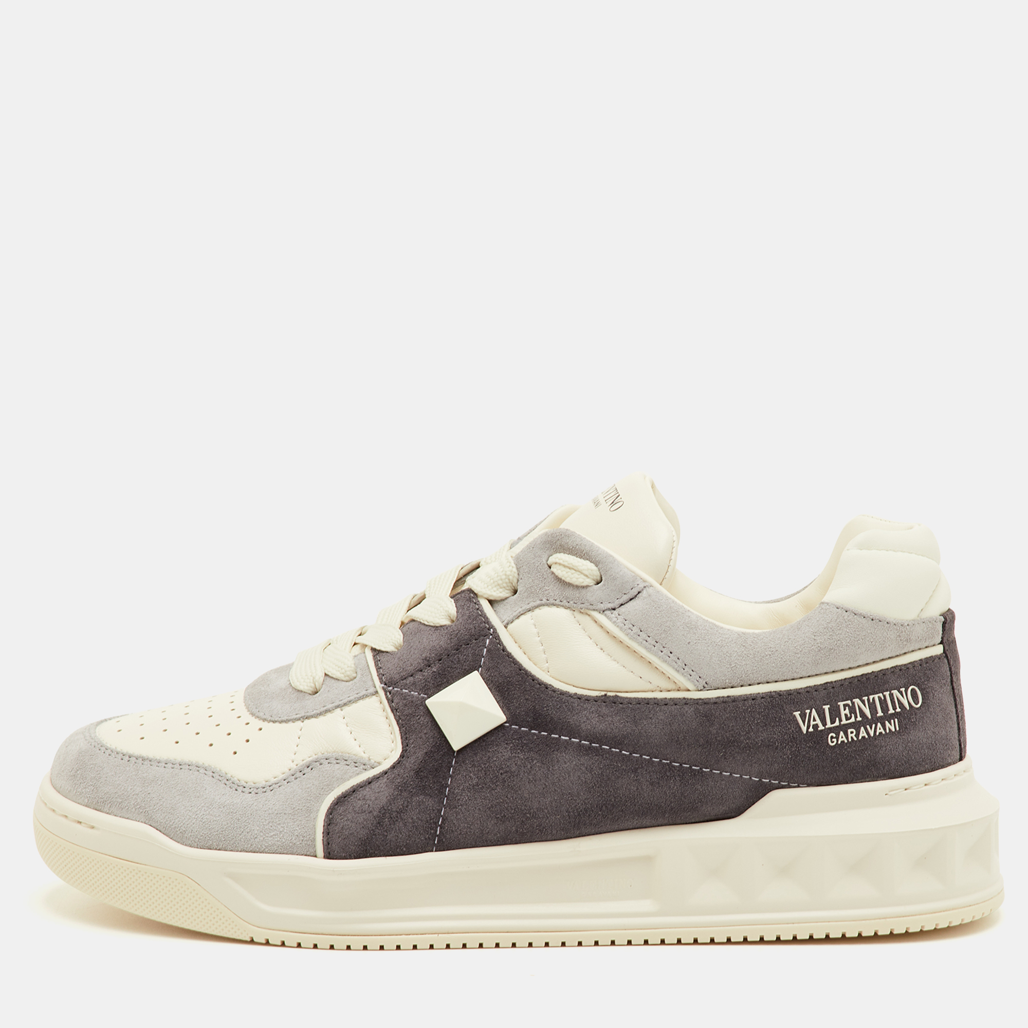 

Valentino One Stud XL Size  Grey/White Suede and Leather Low Top Sneakers