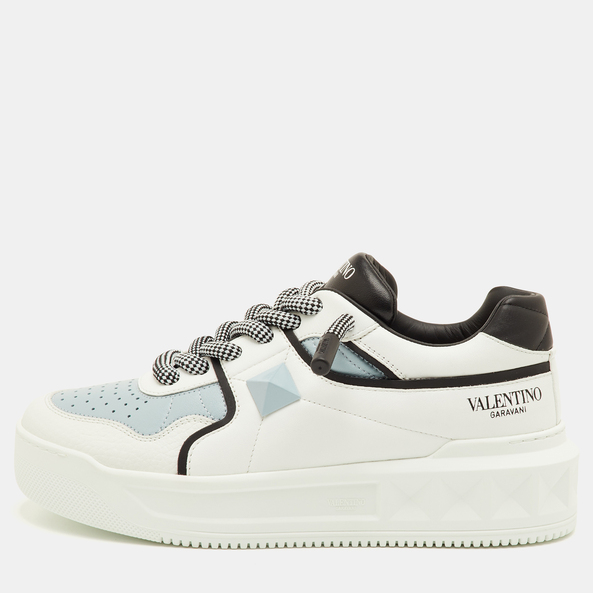 

Valentino One Stud XL Size  White/Pastel Blue Leather Low Top Sneakers