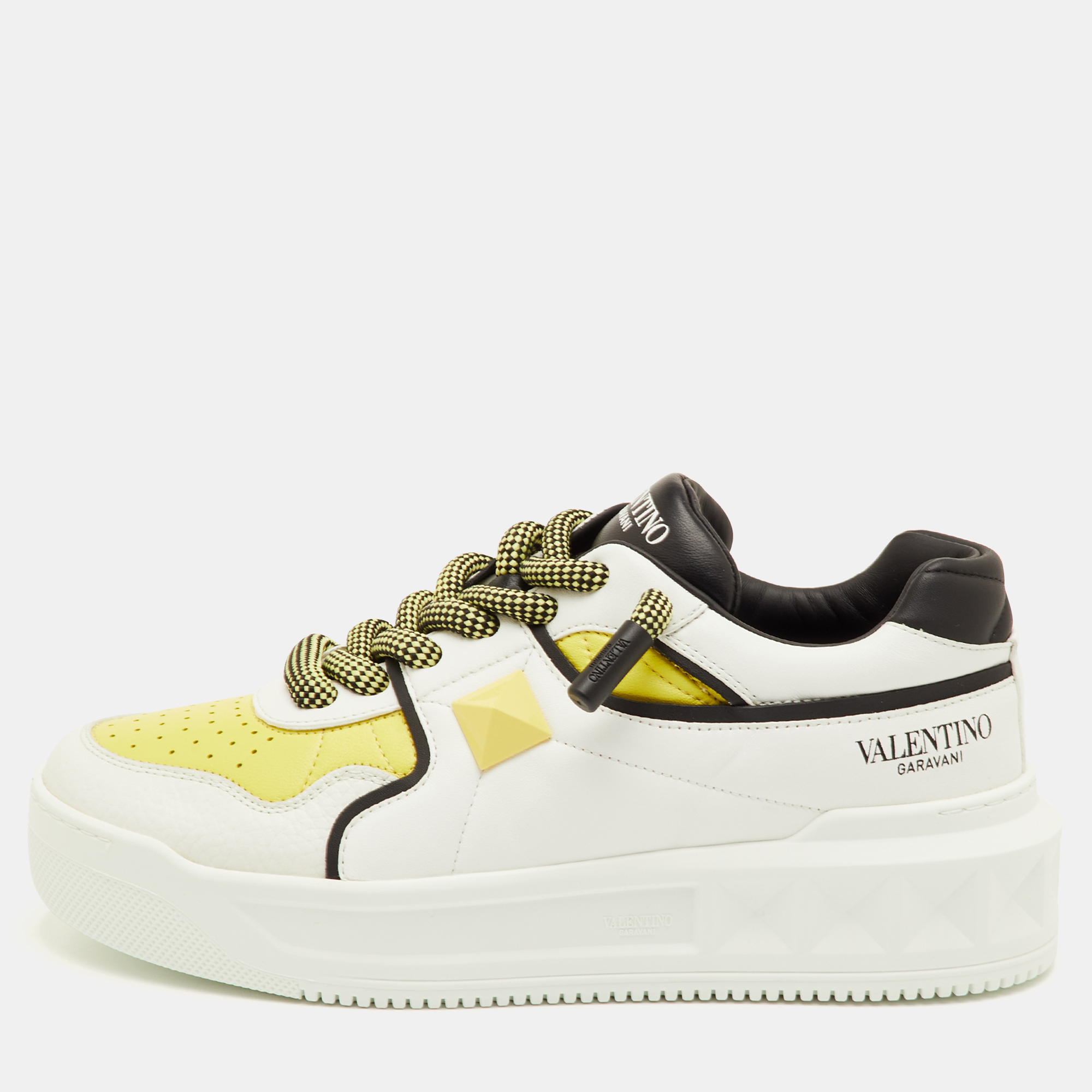

Valentino One Stud XL Size  White/Light Yellow Leather Low Top Sneakers