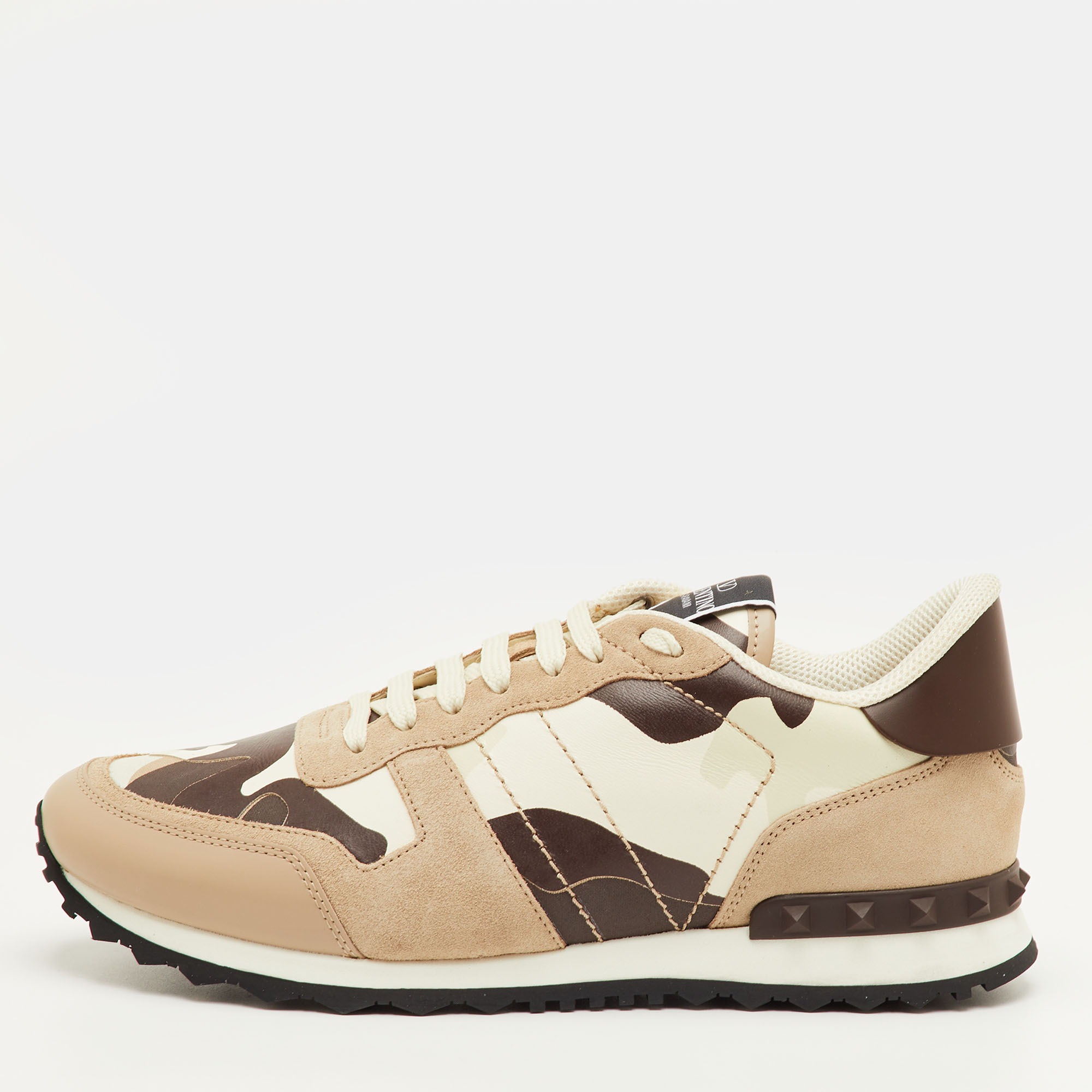 

Valentino Rockrunner Size  Brown/Beige Camouflage Canvas, Leather and Suede Sneakers