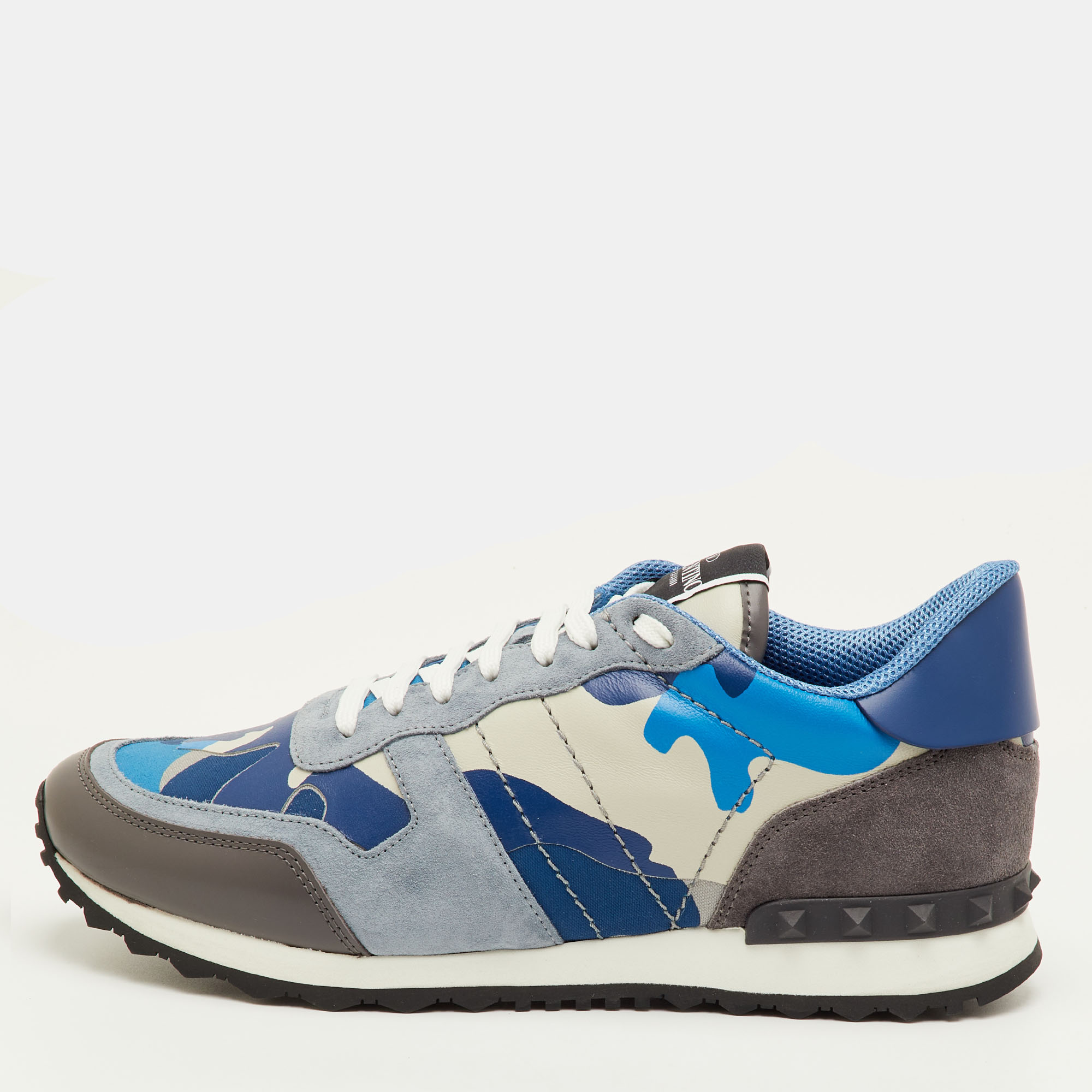 

Valentino Rockrunner Size  Blue/Beige Camouflage Canvas, Leather and Suede Sneakers
